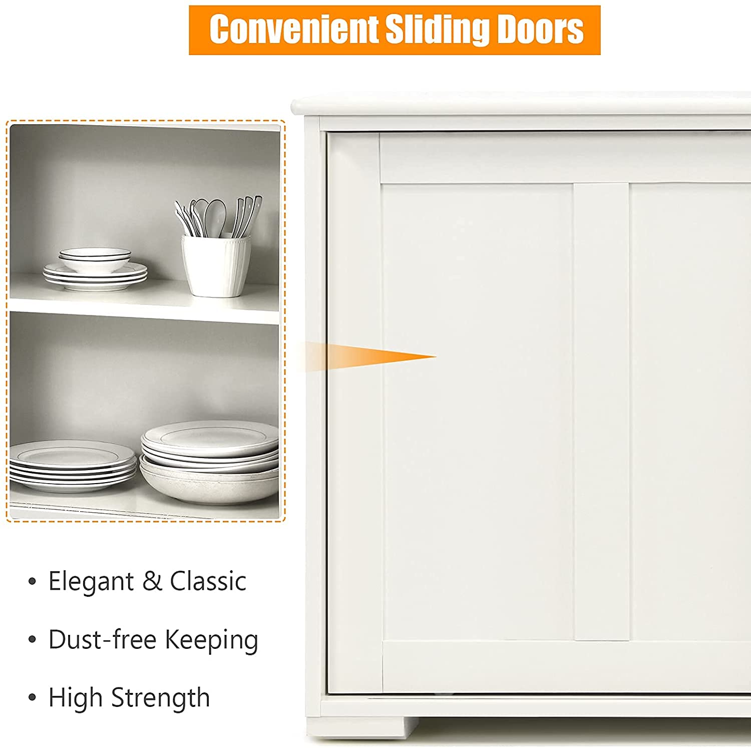 Salches Stackable Kitchen Storage Sideboard Buffet Cabinet with Adjustable Shelf & Smooth Sliding Doors - White Cupboard Organizer for Dining Room, Living Room, Entryway, Bathroom | Perfect for Home Organization & Space Saving