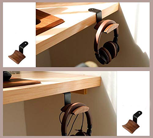 Premium Walnut Wood Headphone Stand - Under Desk Mount Hook for Audio, Studio & Gaming Headphones | Space-Saving Headset Hanger Holder with Tape for Desk & Tabletop Organization | Perfect for Home Office, Gaming Setup & Studio Use