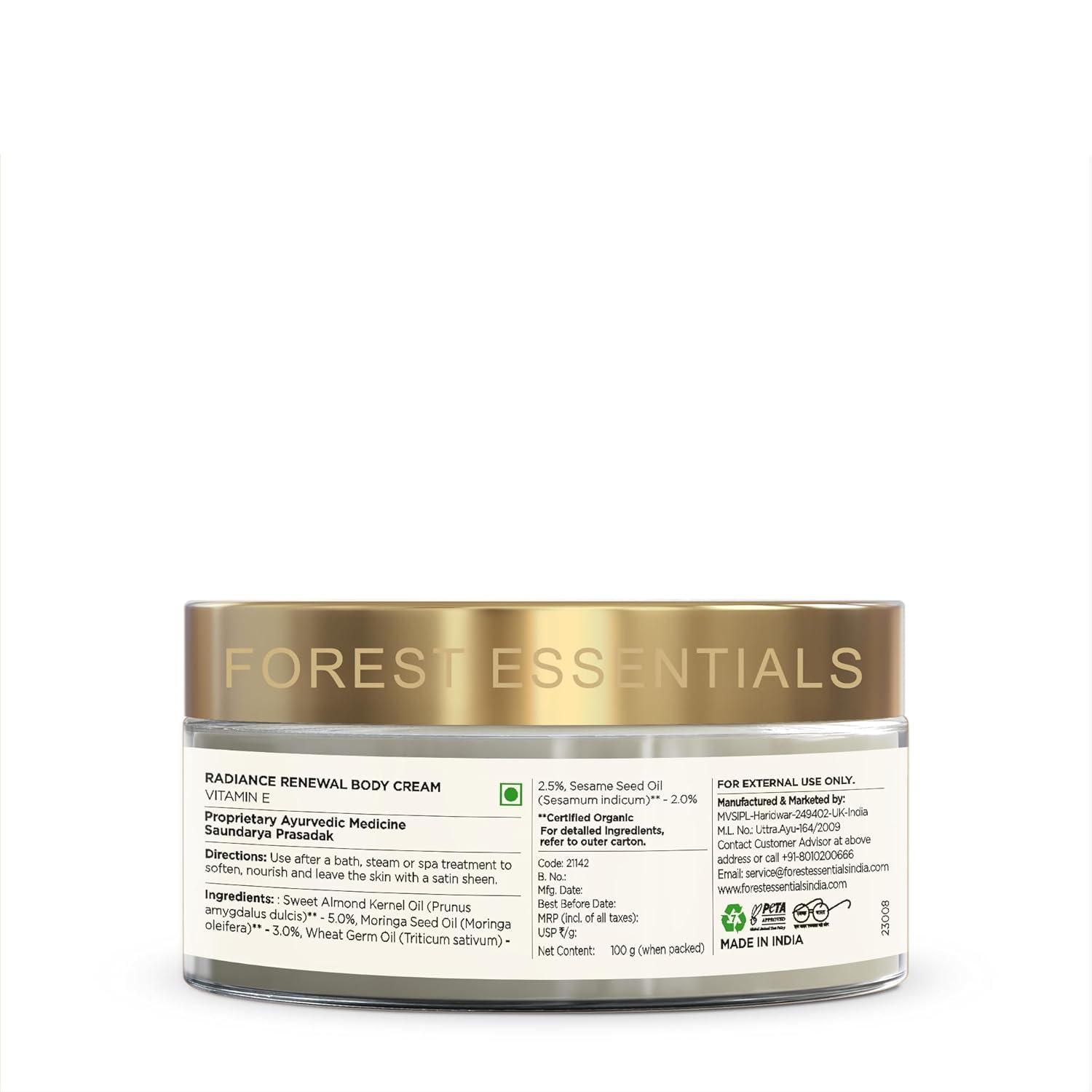 Forest Essentials Radiance Renewal Body Cream with Vitamin E & Shea Butter | Ayurvedic Moisturizer for Dry Skin | Deep Hydration & Glowing Skin Care | Perfect for Daily Use & Nighttime Skin Repair