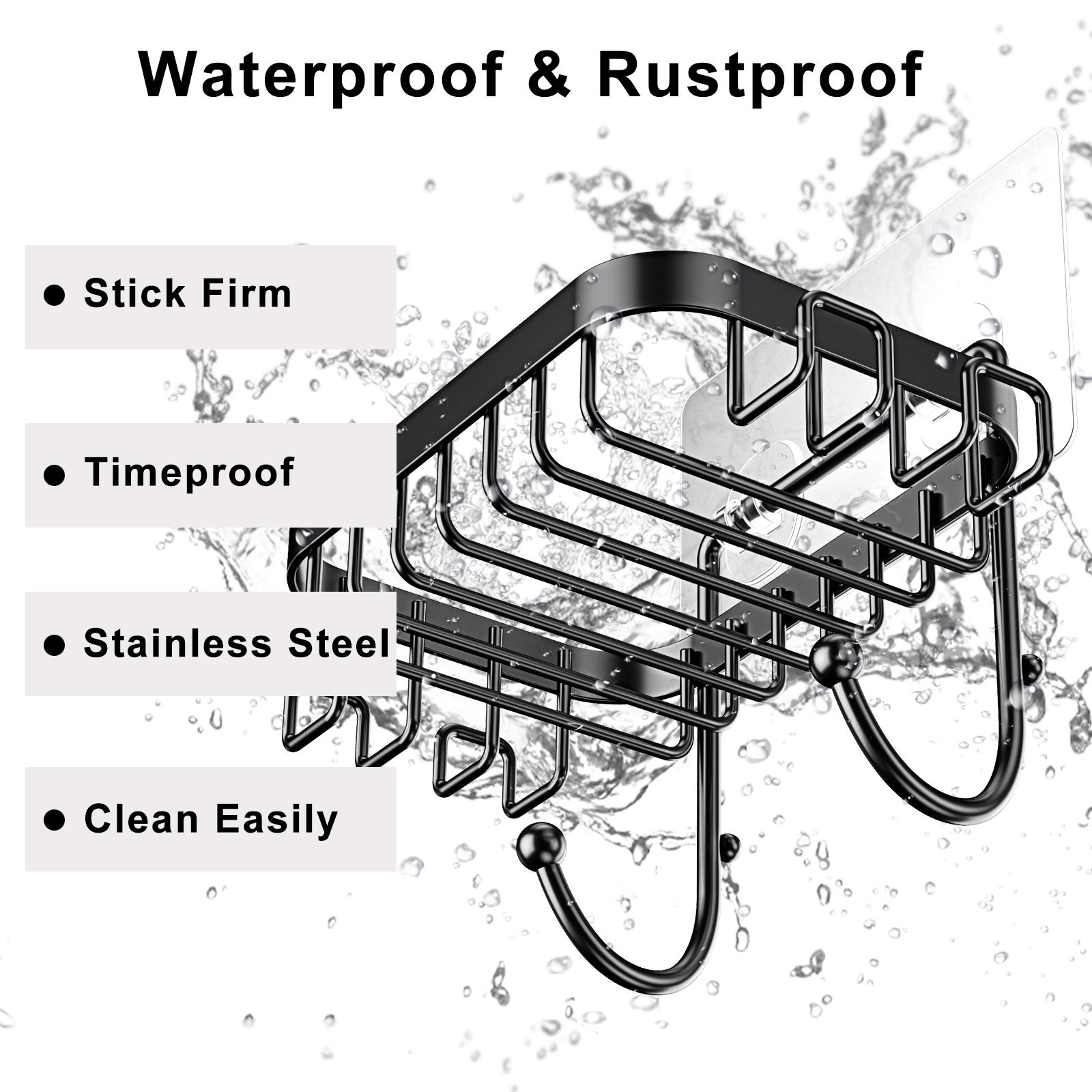 ODesign Adhesive Wall Mounted Soap Dish Holder with 6 Hooks - Loofah, Bath Sponge, Towel & Razor Organizer for Bathroom, Shower & Kitchen - No Drilling Required (Black, 1 Pack) - Perfect for Small Space Organization & Clutter-Free Bathroom Storage