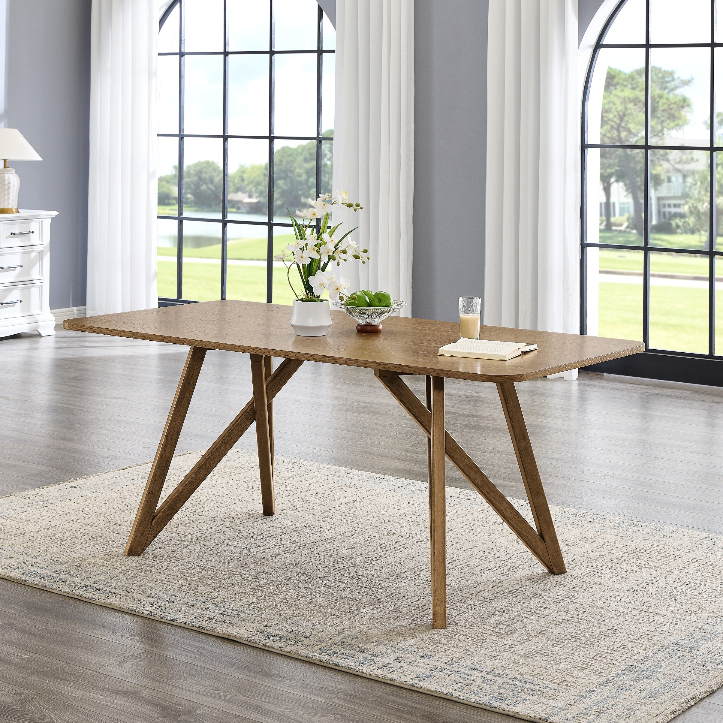 Roundhill Furniture Axler 5-Piece Dining Set - Light Oak Tripod Cross Base Table with 4 Modern Chairs | Perfect for Small Spaces, Breakfast Nooks & Cozy Apartments