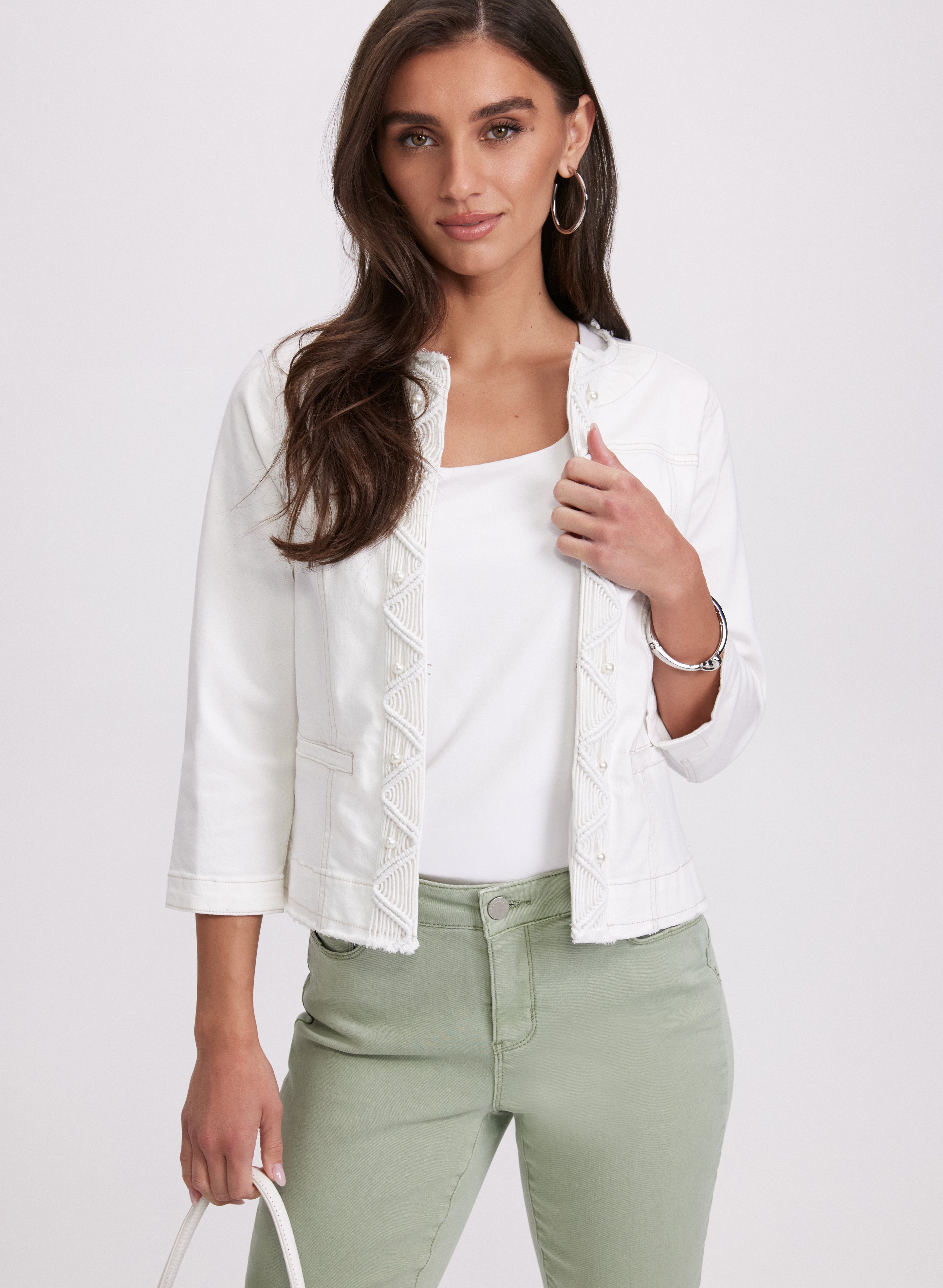 Braided Trim Denim Jacket for Women - Stylish Distressed Denim Jacket with Embroidered Details | Perfect for Casual Outfits, Layering, and Fall Fashion