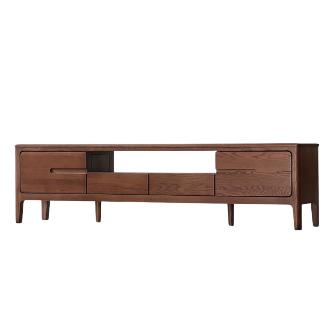 Solid Oak Wood Nordic TV Stand with Storage - Modern Living Room Entertainment Center for TV, Gaming & Media Storage