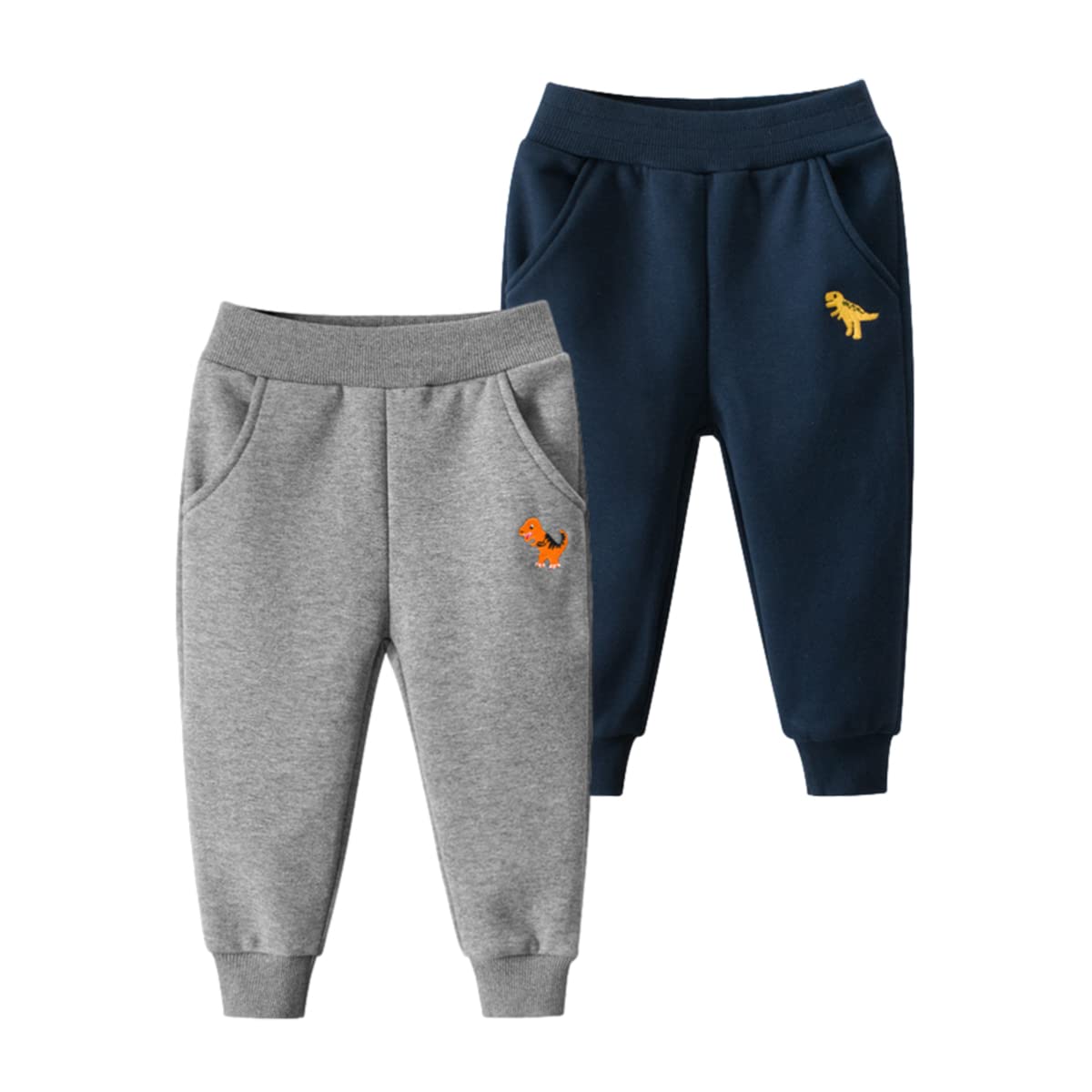 GFQLONG Boys' 3-Pack Cotton Jogger Pants - Soft Elastic Waist Casual Sweatpants with Cartoon Prints for Toddlers 2-5 Years | Playtime, School & Lounge Wear