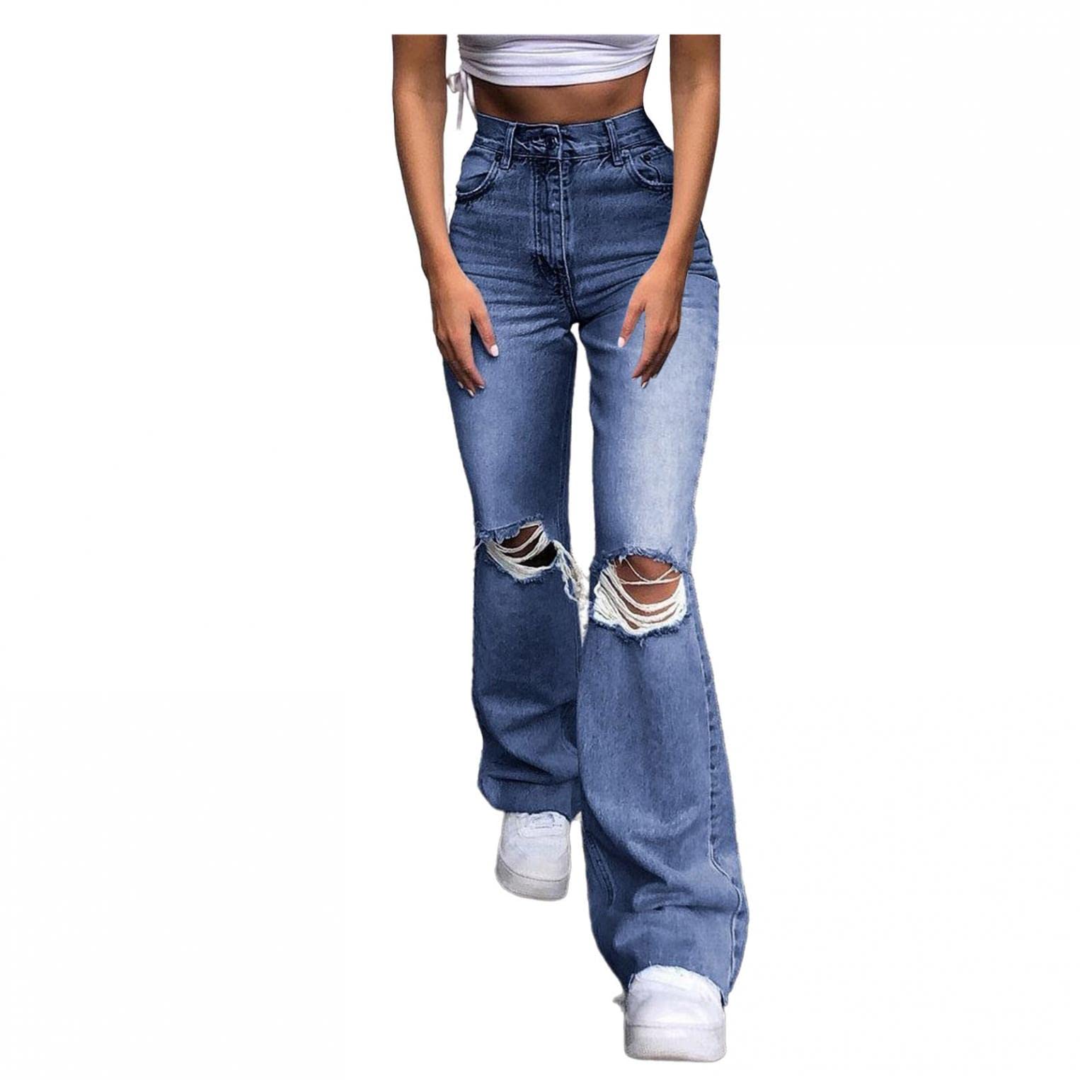Women's Ripped Boyfriend Jeans - High Waist Baggy Pants with Wide Leg & Vintage Wash | Loose Fit Straight Leg Denim for Casual Outfits & Streetwear Style