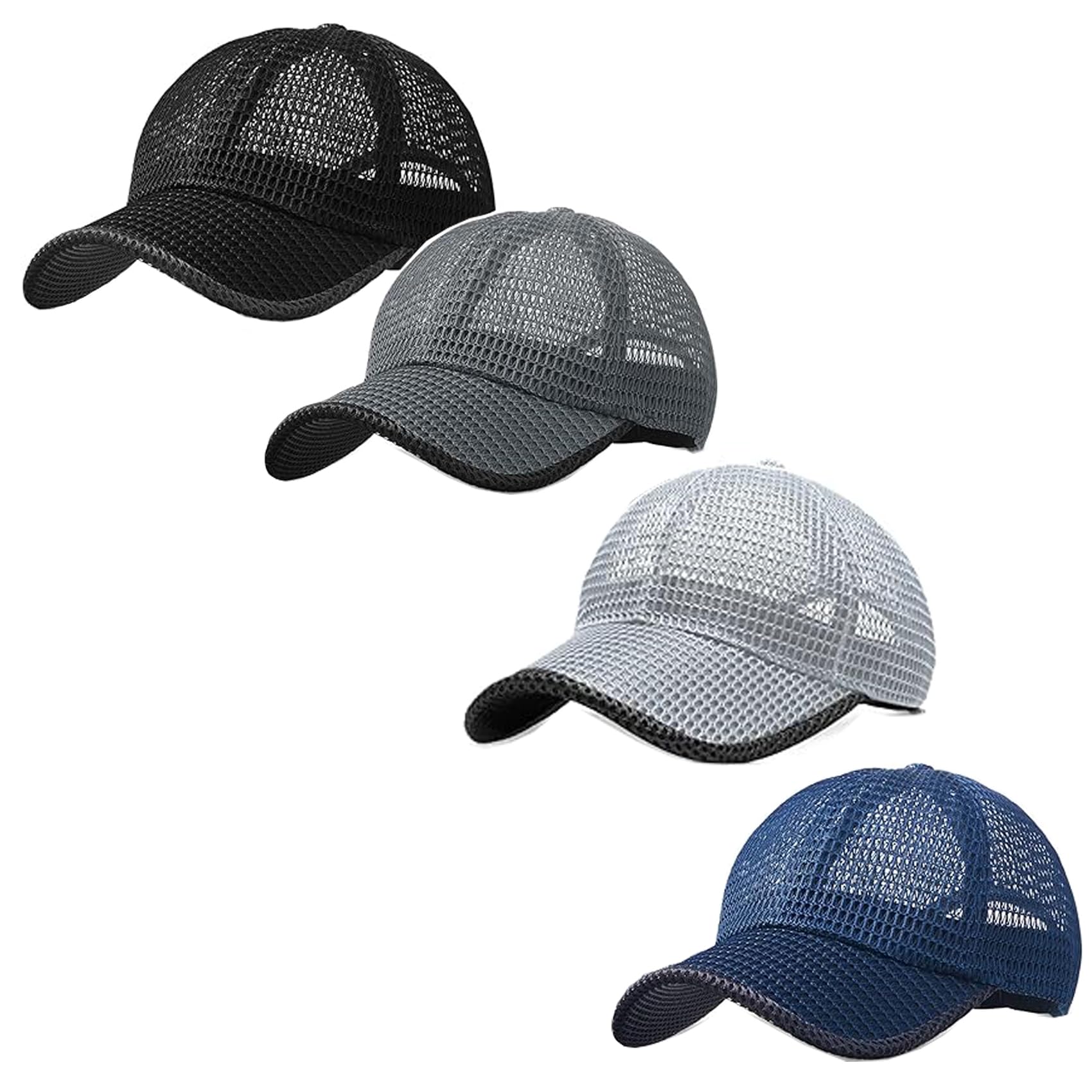 4 Pack Summer Mesh Trucker Hats - Quick Dry Baseball Caps for Men & Women - Breathable Cool Running Hats for Outdoor Sports, Hiking, and Beach Activities