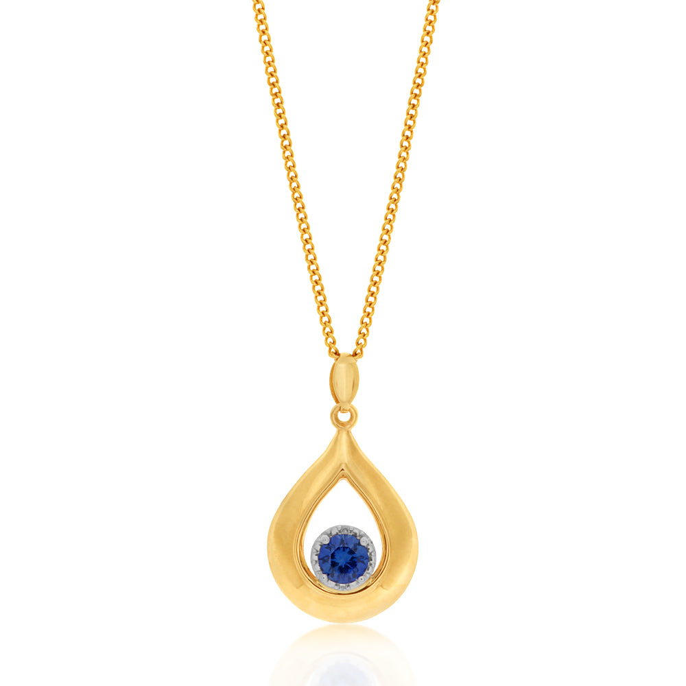 9ct Gold Created Sapphire & Diamond Pendant Necklace for Women - Elegant Jewelry Gift for Birthday, Anniversary & Special Occasions