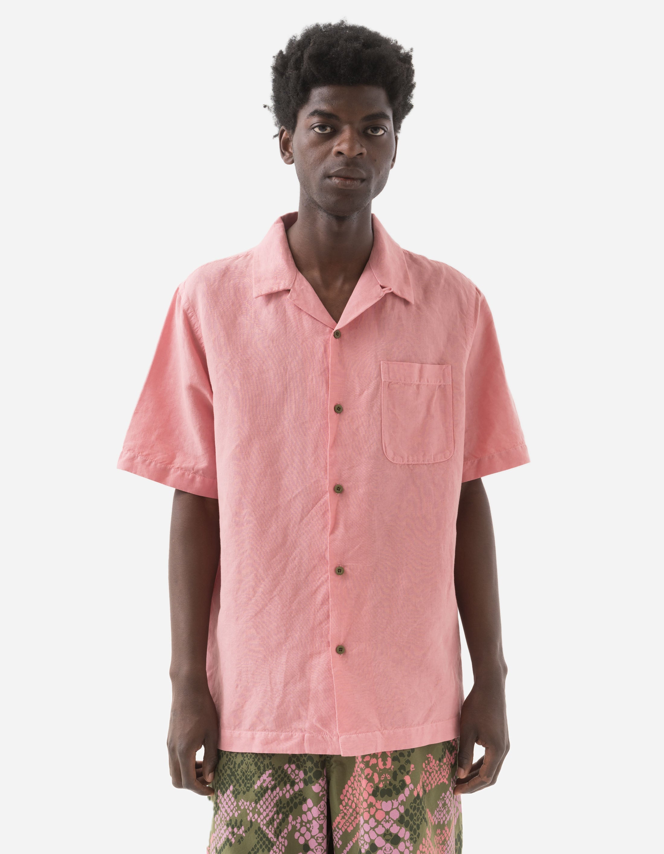 5211 Hemp Camp Collar Shirt for Men - Breathable Pink Casual Button Down Shirt - Perfect for Summer Outings, Beach Vacations & Outdoor Adventures
