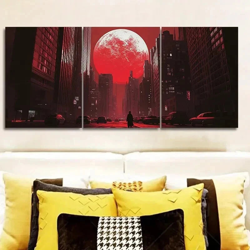 3-Piece The Moon Over the City Wall Art Set - 50x70cm Framed Canvas Prints | High-Quality Australian-Made Ready-to-Hang Decor for Living Room, Bedroom & Office