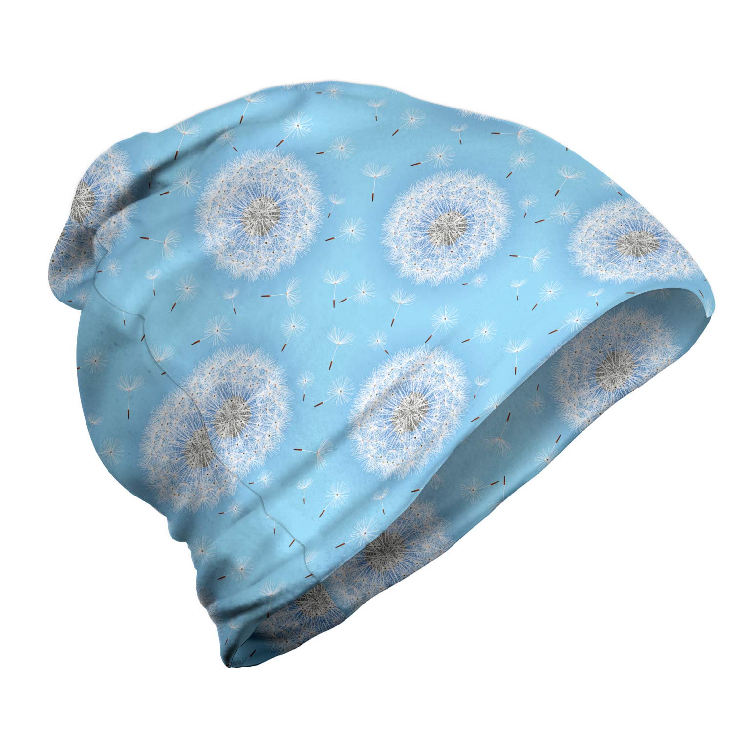 Ambesonne Unisex Winter Beanie Hat - Soft Knit Sky Blue & White Romantic Design for Men & Women - Perfect for Hiking, Outdoor Activities & Cold Weather Fashion