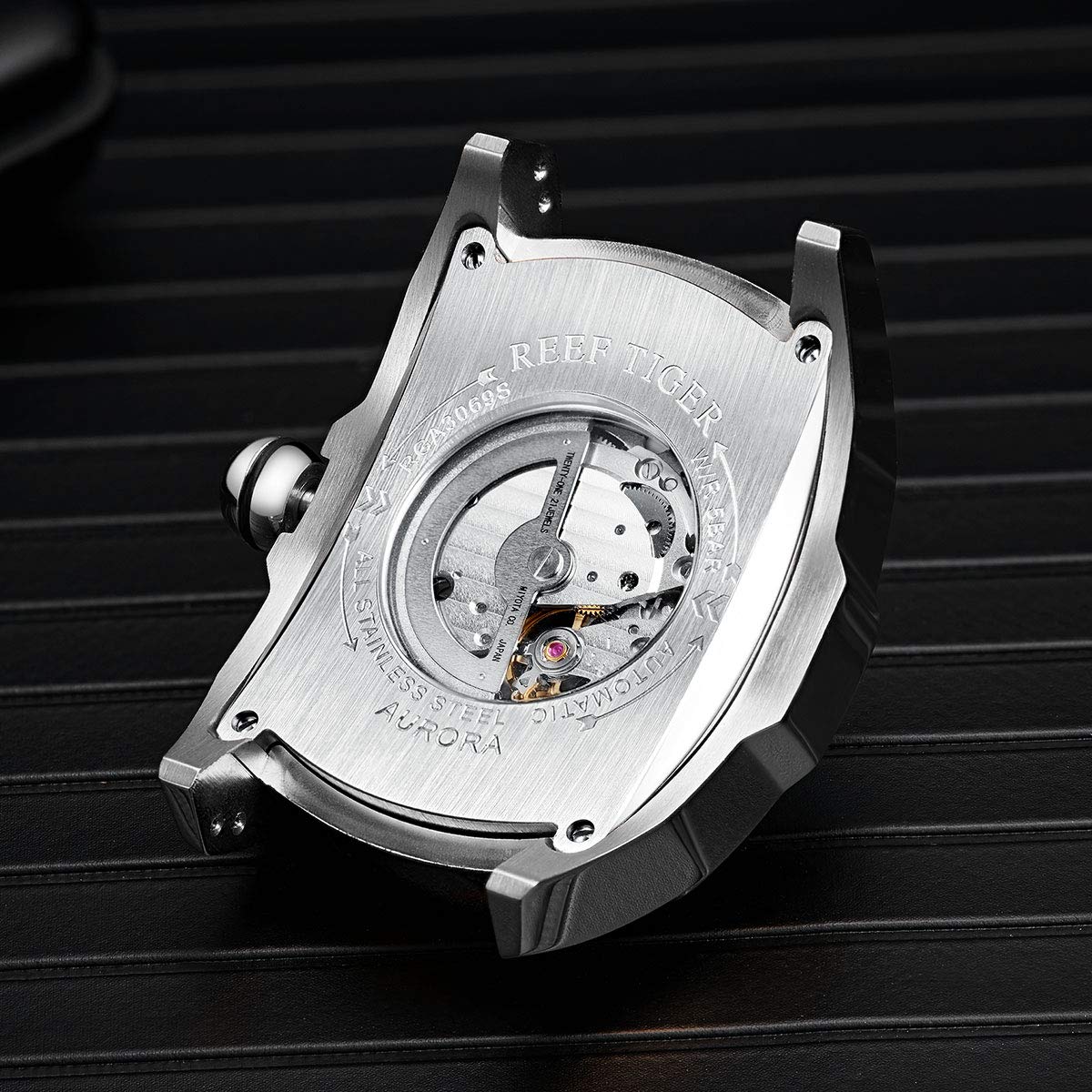 REEF TIGER Luminous Stainless Steel Men's Automatic Sports Watch - Japan Movement, Analog Display, Durable Rubber Strap (Model RGA3069S) - Perfect for Diving, Outdoor Adventures & Everyday Wear