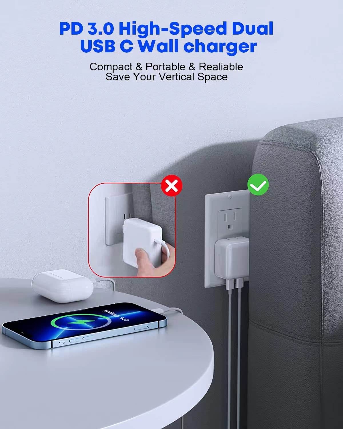 40W Dual USB C Fast Charger - Super Quick Wall Charger with Foldable Plug for iPhone, iPad, iPad Pro | Includes Lightning & USB C Cable | Perfect for Travel, Home & Office Charging