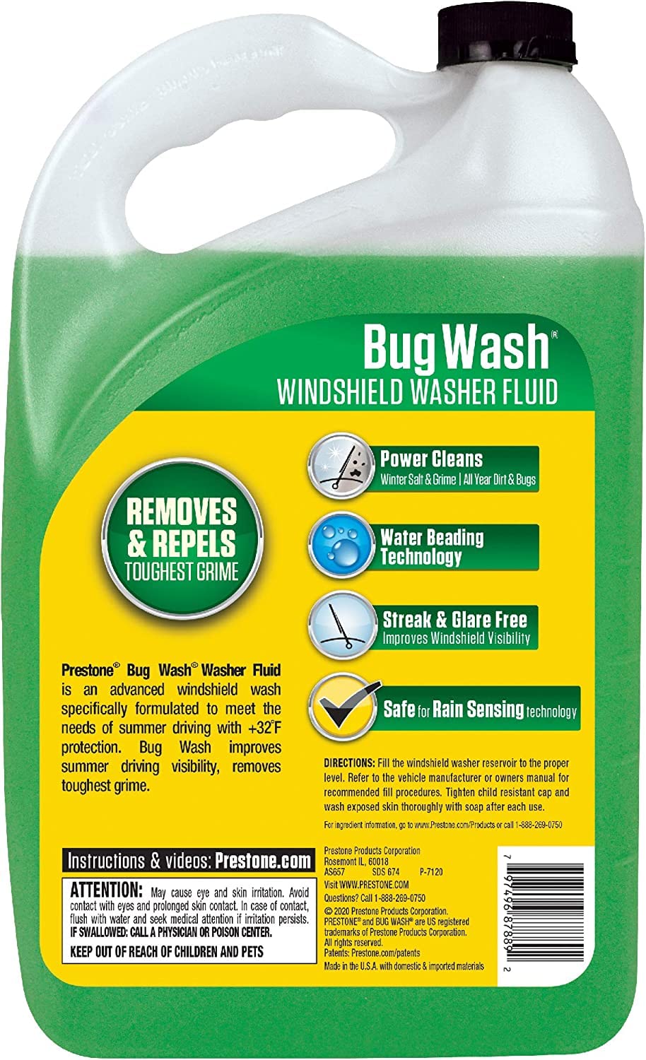 (6 Pack) Prestone Bug Wash Windshield Washer Fluid - 1 Gallon Bottles for Car Windshield Cleaning | Removes Tough Bugs, Road Grime & Dirt | Ideal for Road Trips, Summer Driving & Off-Road Adventures