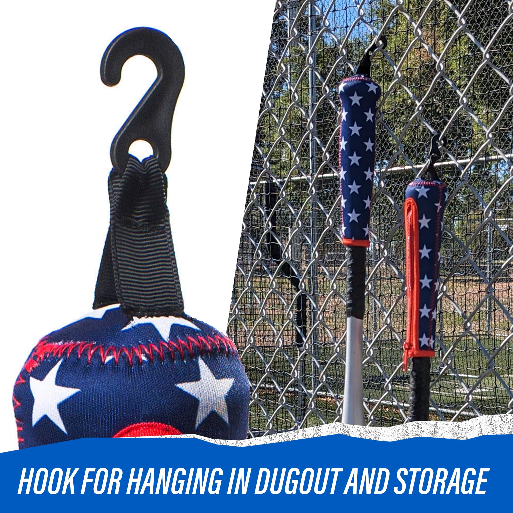 Premium Baseball & Softball Bat Handle Cover - Zippered Grip Sleeve for Bat Protection - Car Seat & Vehicle Protector - Essential Baseball Accessories with Hanging Hook - Perfect for Training, Games & Fence Storage