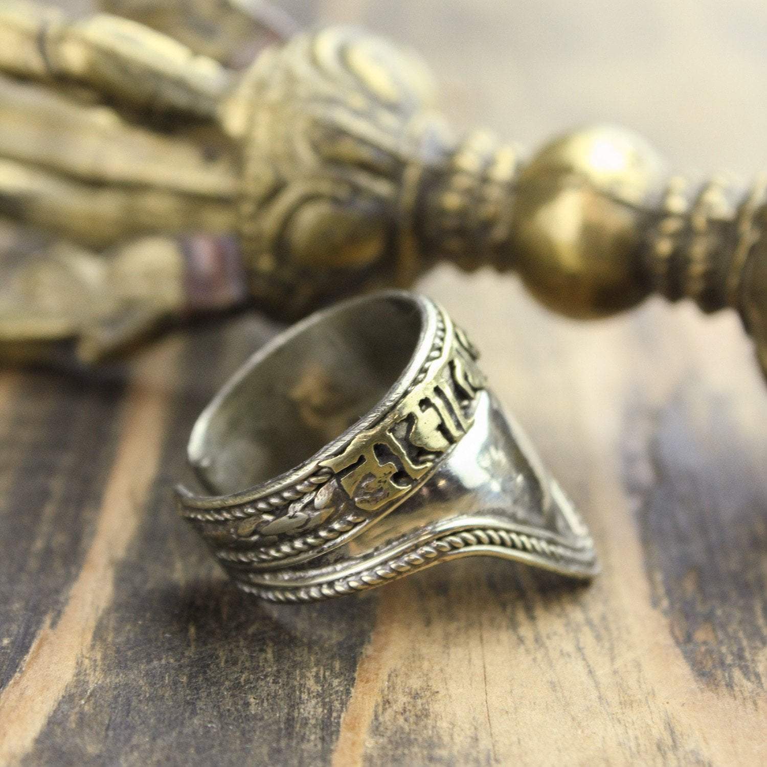 Adjustable Mantra Shield Ring for Men & Women - Stainless Steel Spiritual Protection Jewelry - Perfect for Meditation, Yoga & Daily Wear