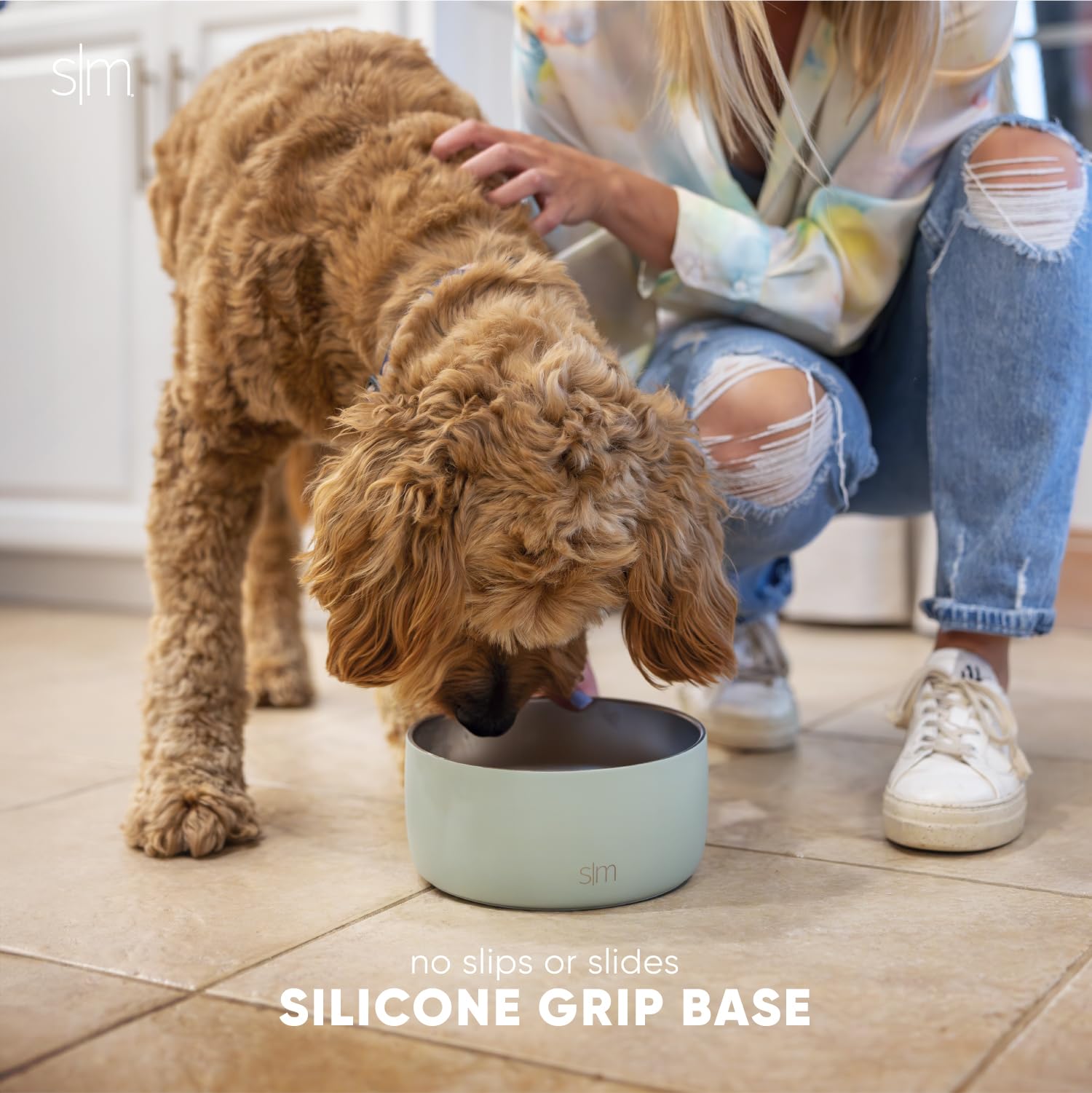 Stainless Steel Pet Water & Food Bowl for Dogs & Cats - Insulated, Non-Slip, BPA-Free - Bentley Collection - Large 64oz (Almond Birch) - Perfect for Indoor/Outdoor Use, Travel & Daily Feeding