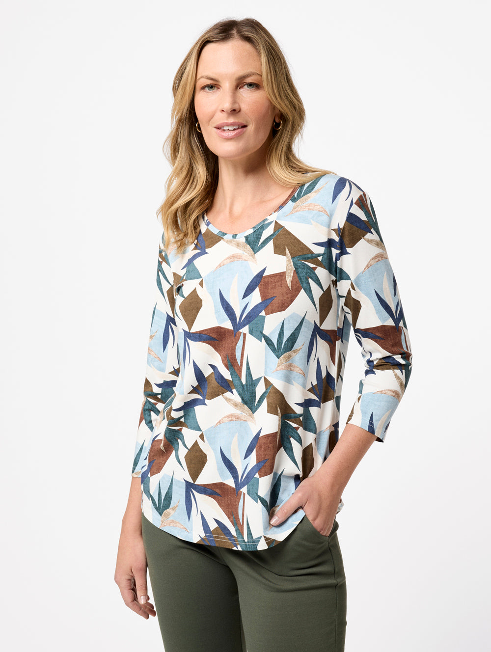Jasmyn Women's 3/4 Sleeve Casual T-Shirt - Soft Cotton Blouse for Everyday Wear, Office & Outings