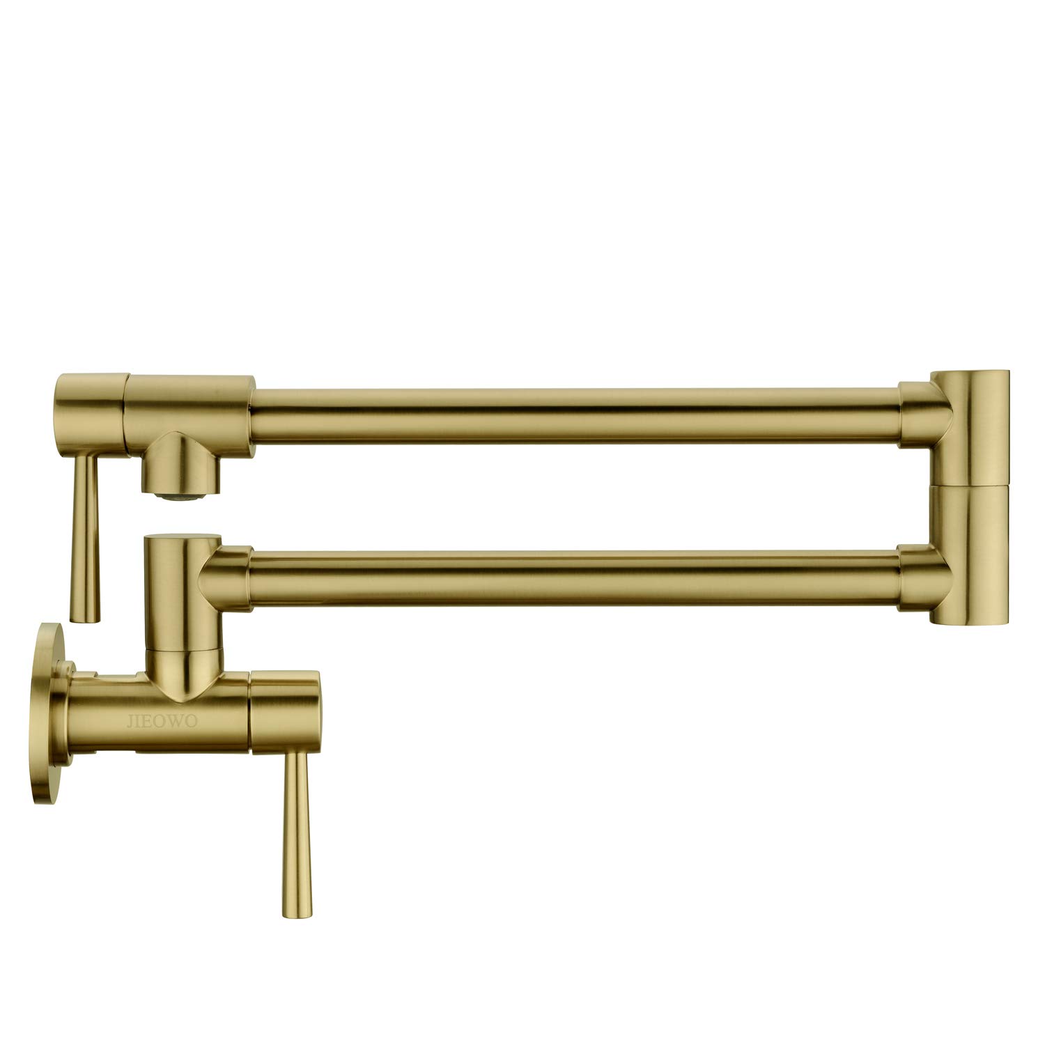 Wall Mounted Brass Pot Filler Kitchen Faucet with Double Joint Swing Arms - Foldable & Stretchable Single Hole Two Handle Design in Gold Brushed Finish | Perfect for Home Kitchen, Restaurant, and Commercial Use