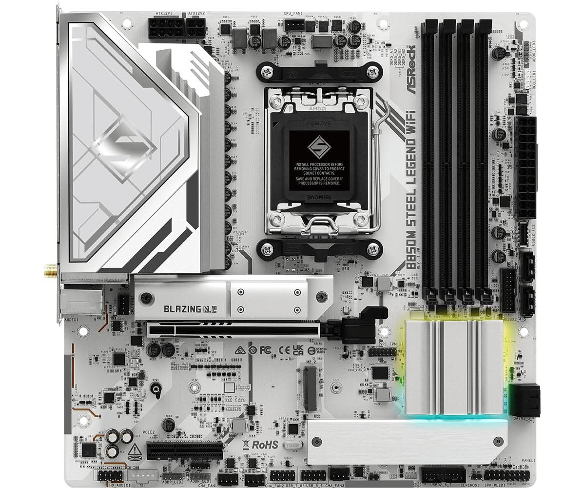 ASRock B850M Steel Legend WiFi AMD B850 Socket AM5 Micro ATX Motherboard - Perfect for Gaming PCs, Workstations & Home Office Builds