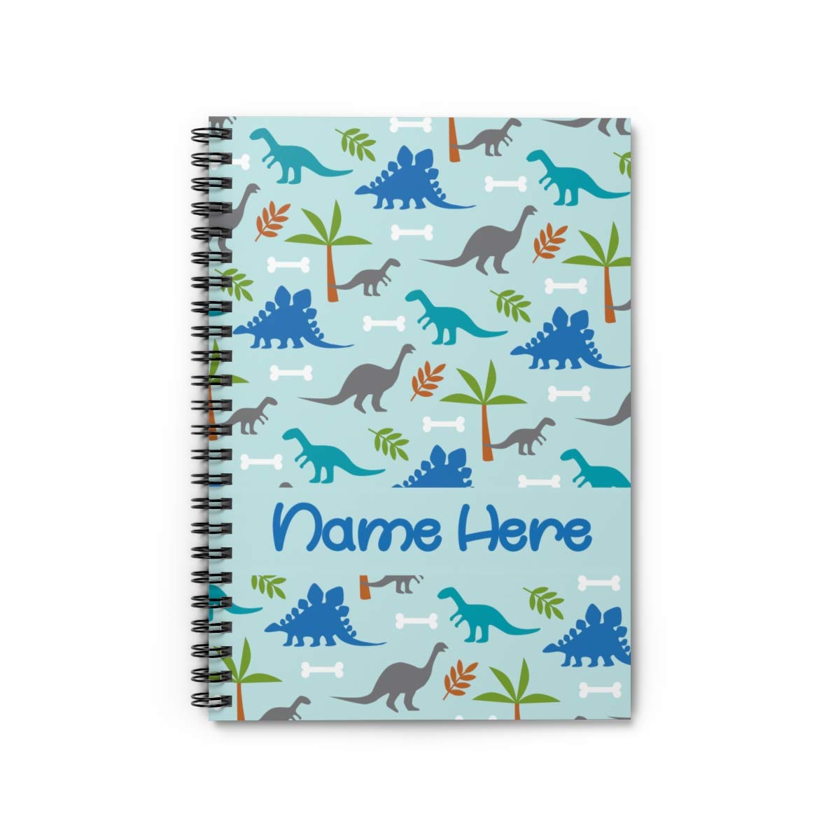 Custom Dinosaur Spiral Notebook - Personalized Light Blue Dino Bones Design for Kids, Teens & Women | Unique School Supplies, Journaling & Gift Ideas for Dino Lovers