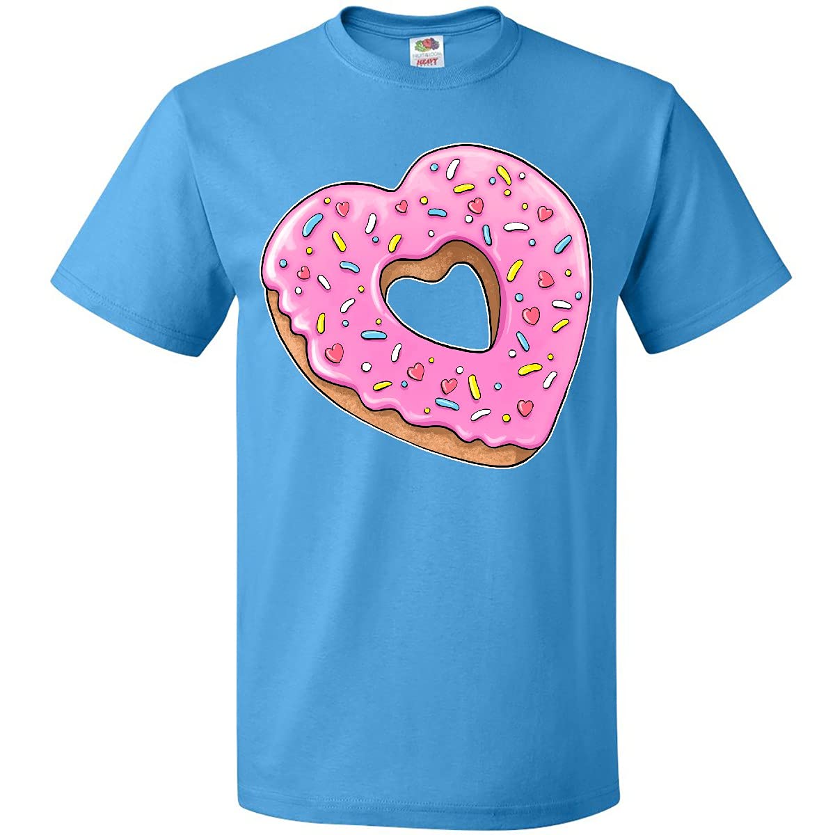 Inktastic Heart Shaped Donut with Pink Icing & Sprinkles Graphic T-Shirt for Women & Men - Cute Funny Donut Lover Tee for Casual Wear, Birthday Gifts & Coffee Dates