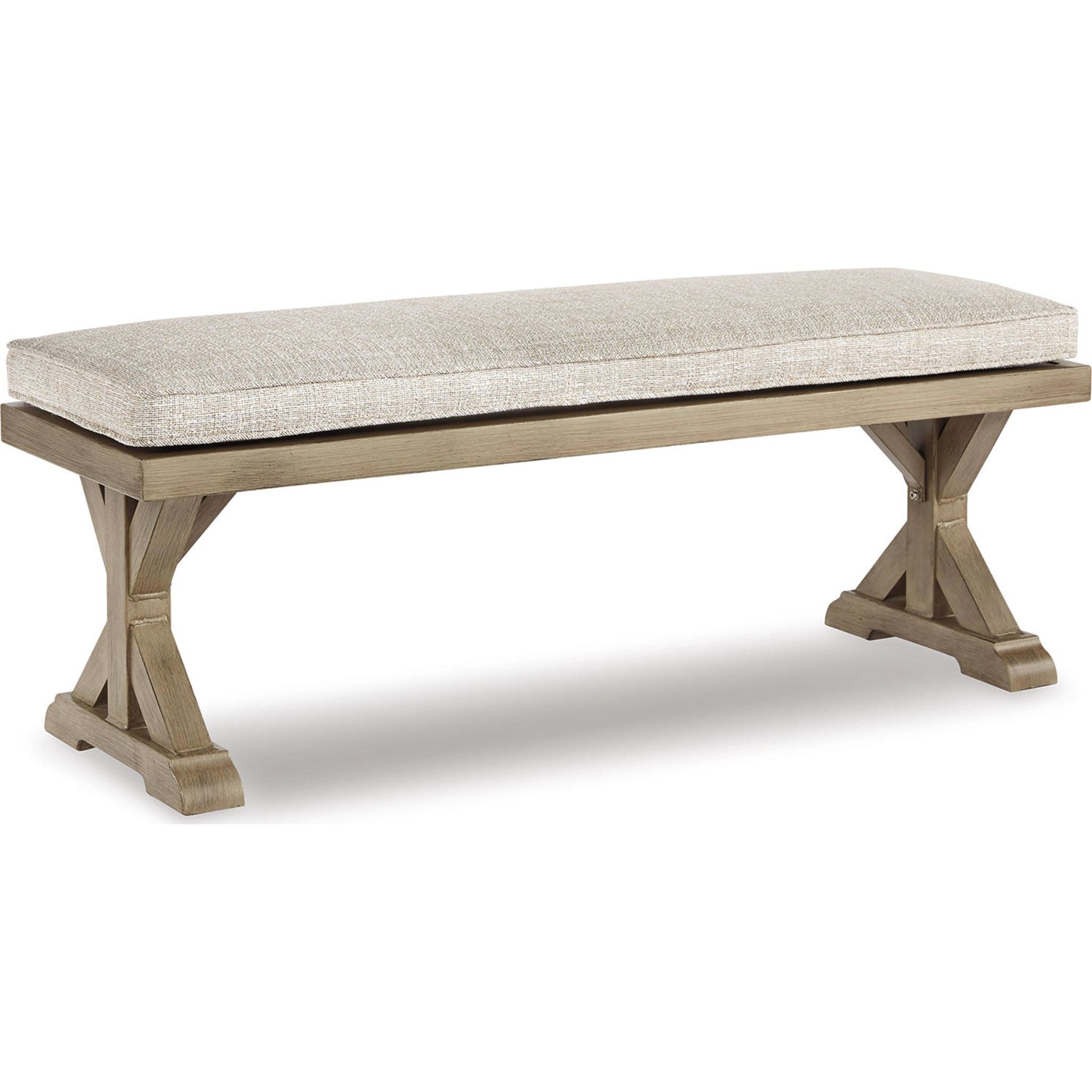 **Beachcroft Outdoor Bench with Cushion – Weather-Resistant Patio Furniture, Beige – Perfect for Garden, Porch, or Poolside Relaxation**