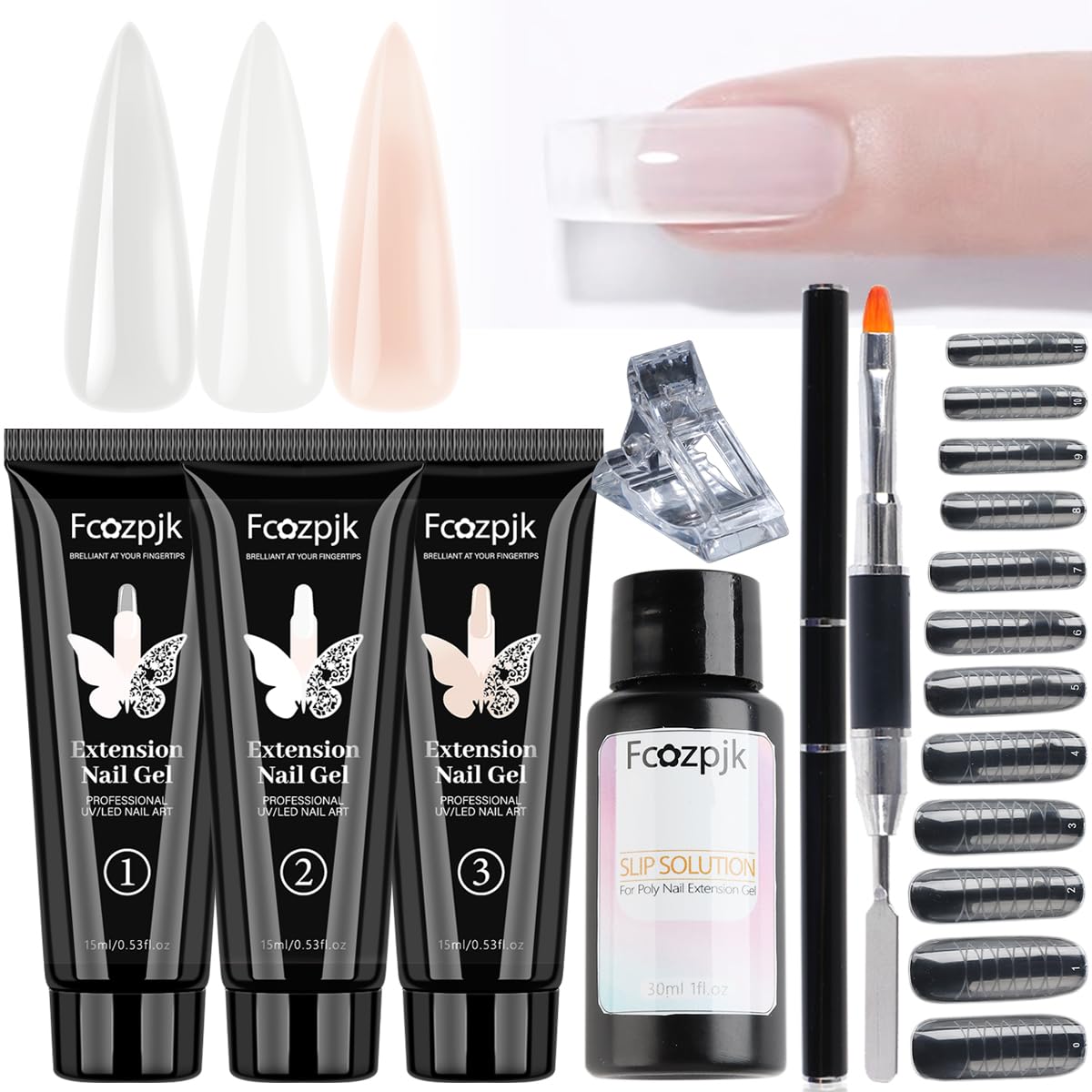 Poly Extension Gel Nail Kit - Clear White Pink Builder Gel with Slip Solution | Dual Nail Forms & Clips | Professional Poly Gel Starter Kit for Home Manicures | Perfect for DIY Nail Art & Salon-Quality Extensions