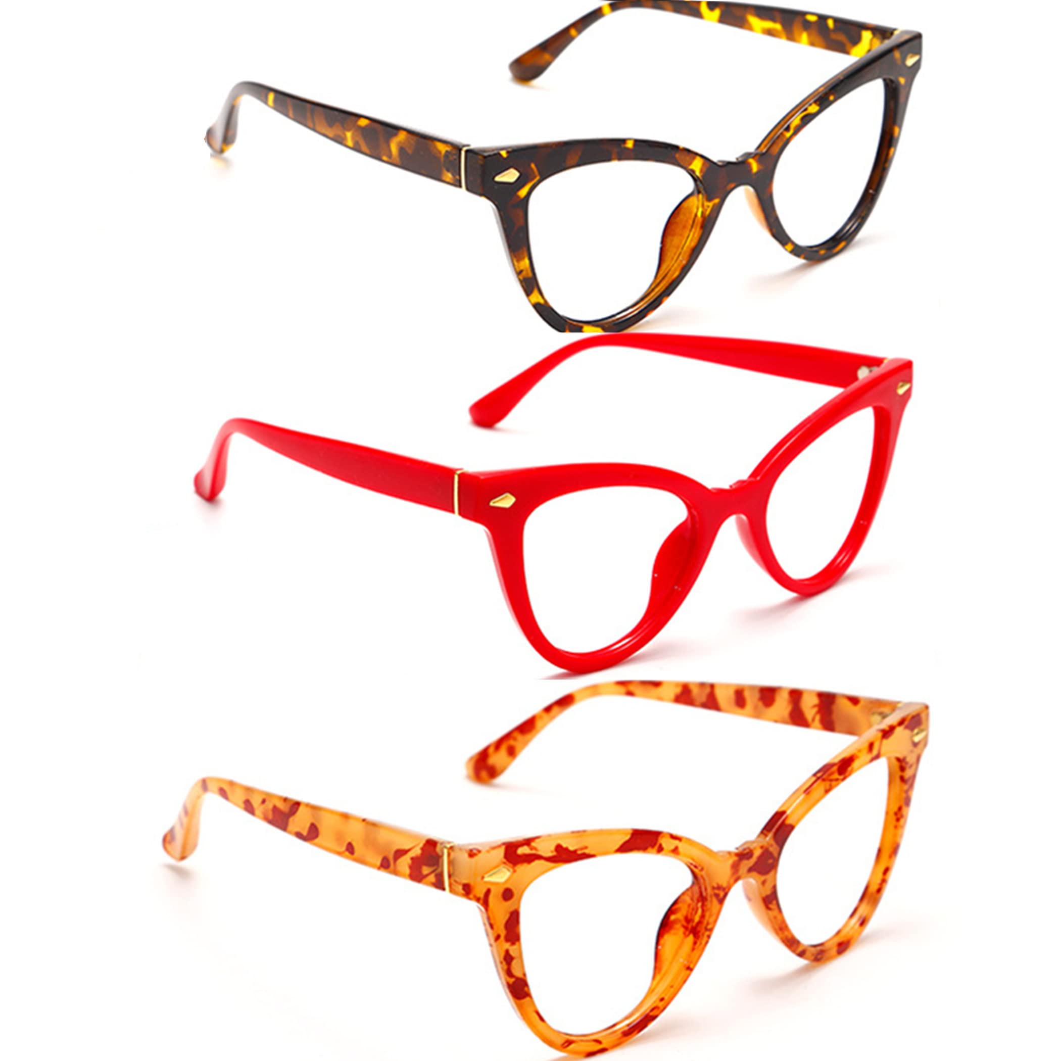 Bullabulling 3 Pack Oversized Cat Eye Reading Glasses for Women - Blue Light Blocking Computer Readers - Perfect for Office Work, Screen Time & Fashion Accessories