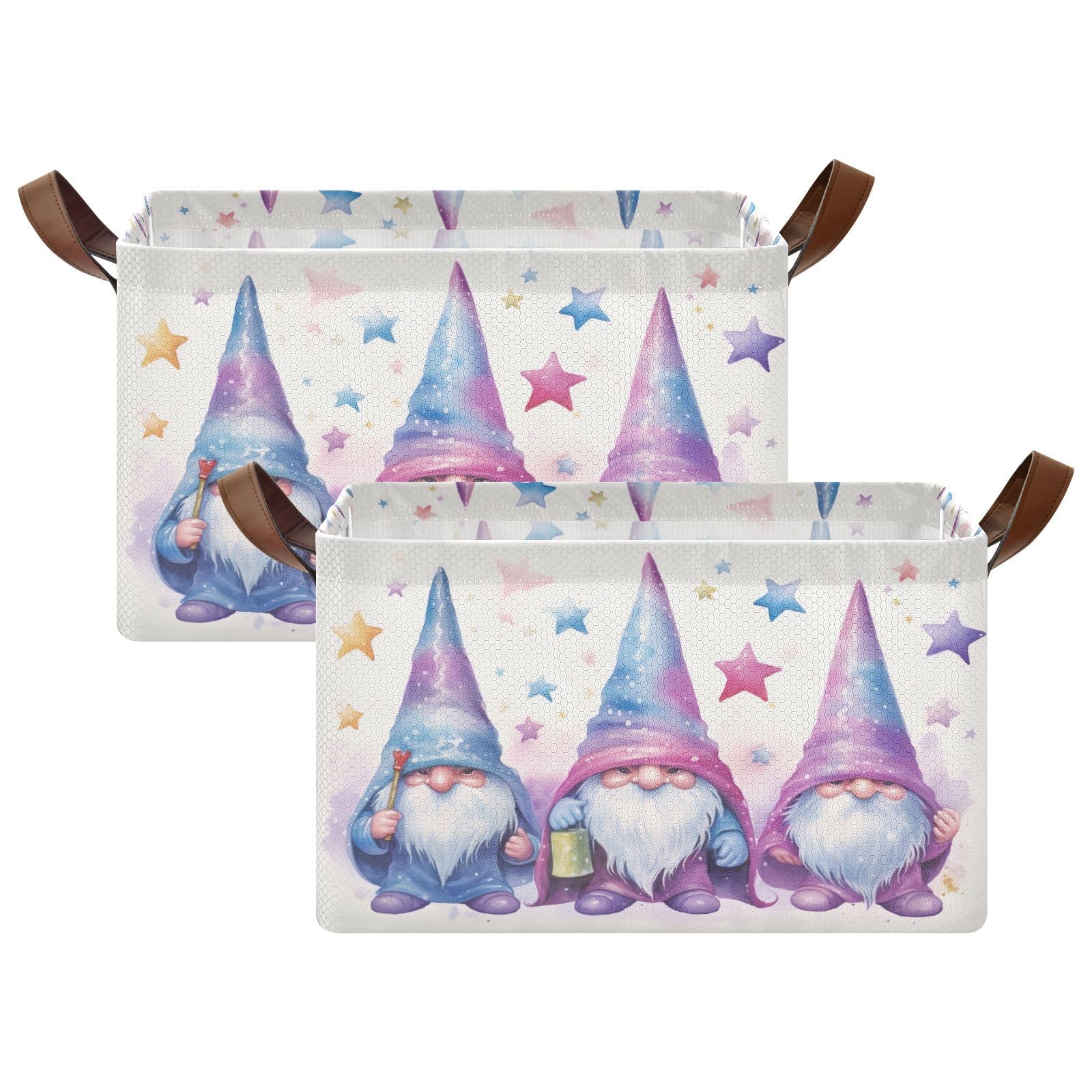 Christmas Gnomes Foldable Storage Baskets for Shelves - Collapsible Sturdy Storage Bins with Handles (2-Pack) - Perfect for Organizing Closet, Bedroom, and Holiday Decor Storage