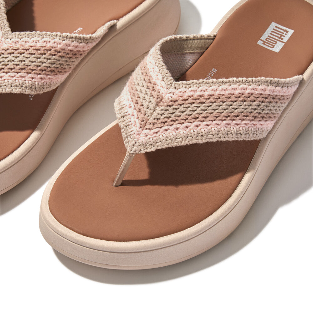 FITFLOP F MODE CROCHET FLATFORM TOE POST SANDALS for Women - Comfortable Summer Beach Sandals with Arch Support - Perfect for Vacation, Walking, and Casual Outfits