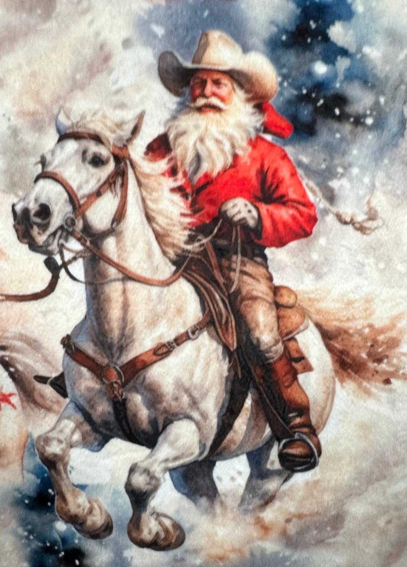 42x60 Cowboy Santa on Snowy Owl Minky Throw Blanket with 13x19 Pillowcase - Soft Fleece Blanket for Kids & Adults - Perfect for Christmas Decor, Bedroom, Sofa & Winter Warmth