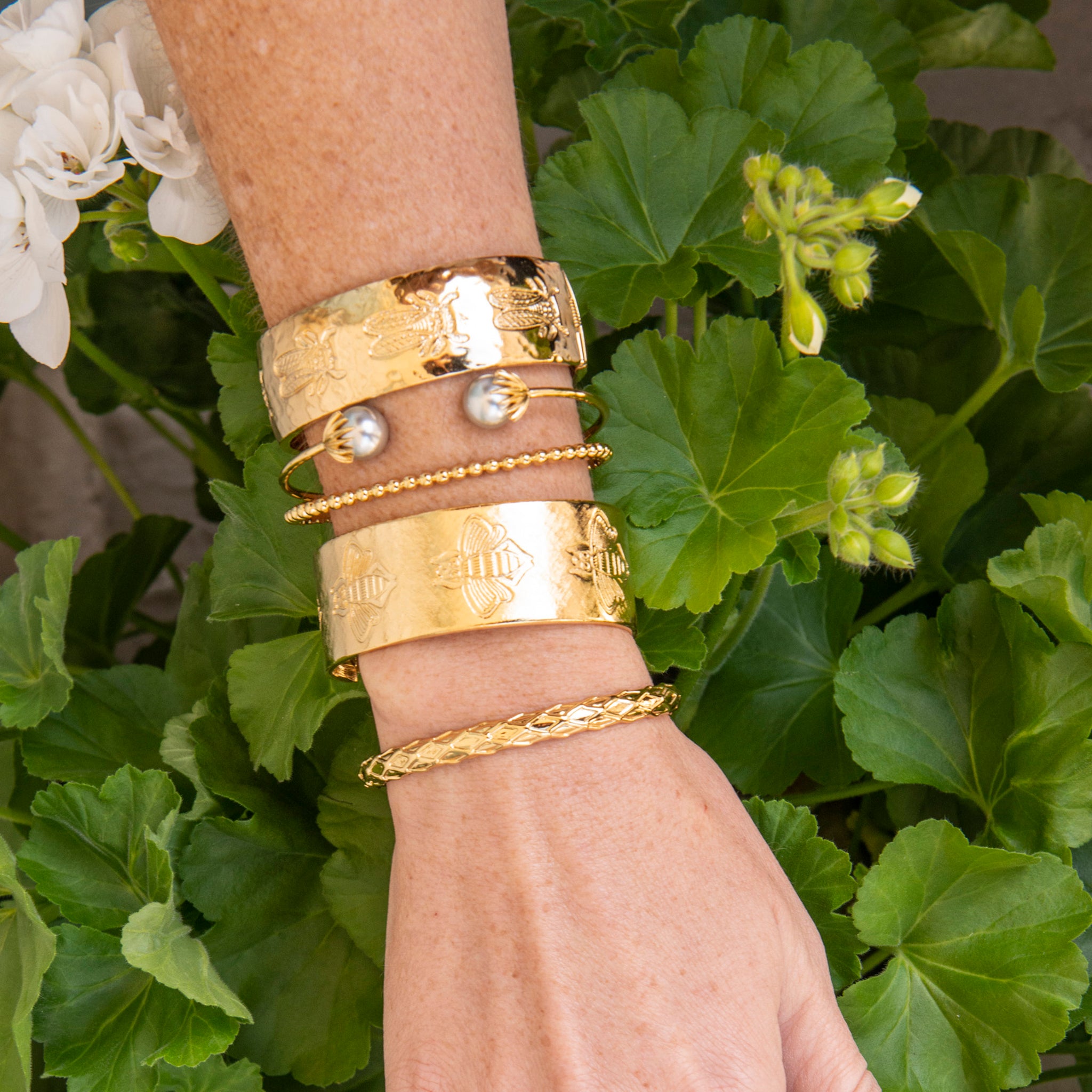Goldbug Collection Lowcountry Caviar Cuff Bracelet - Elegant Beaded Wrist Jewelry for Women - Perfect for Weddings, Parties & Special Occasions