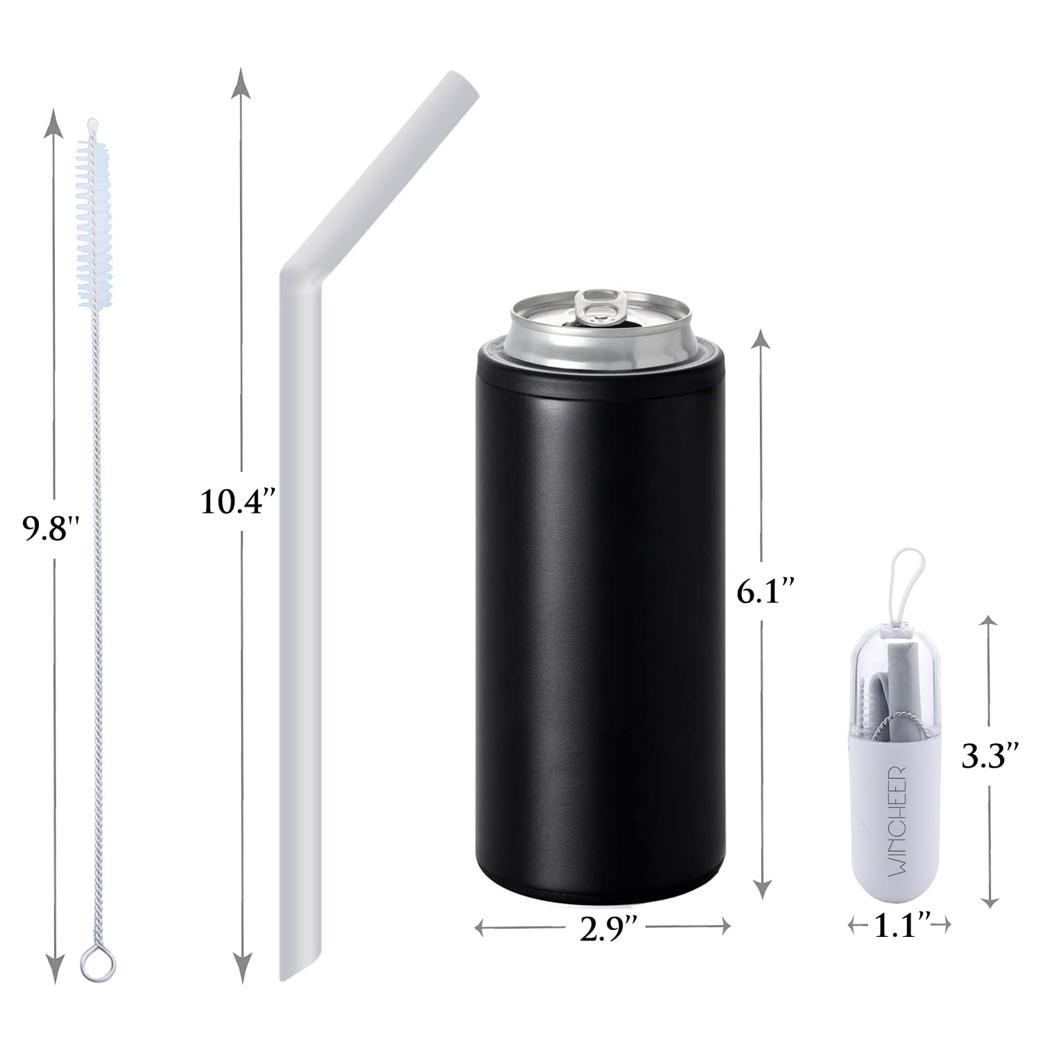 12 Oz Slim Can Cooler with Reusable Straw - Double-Walled Vacuum Insulated Stainless Steel Beer Soda Beverage Holder - Perfect for Camping, Picnics & Outdoor Parties