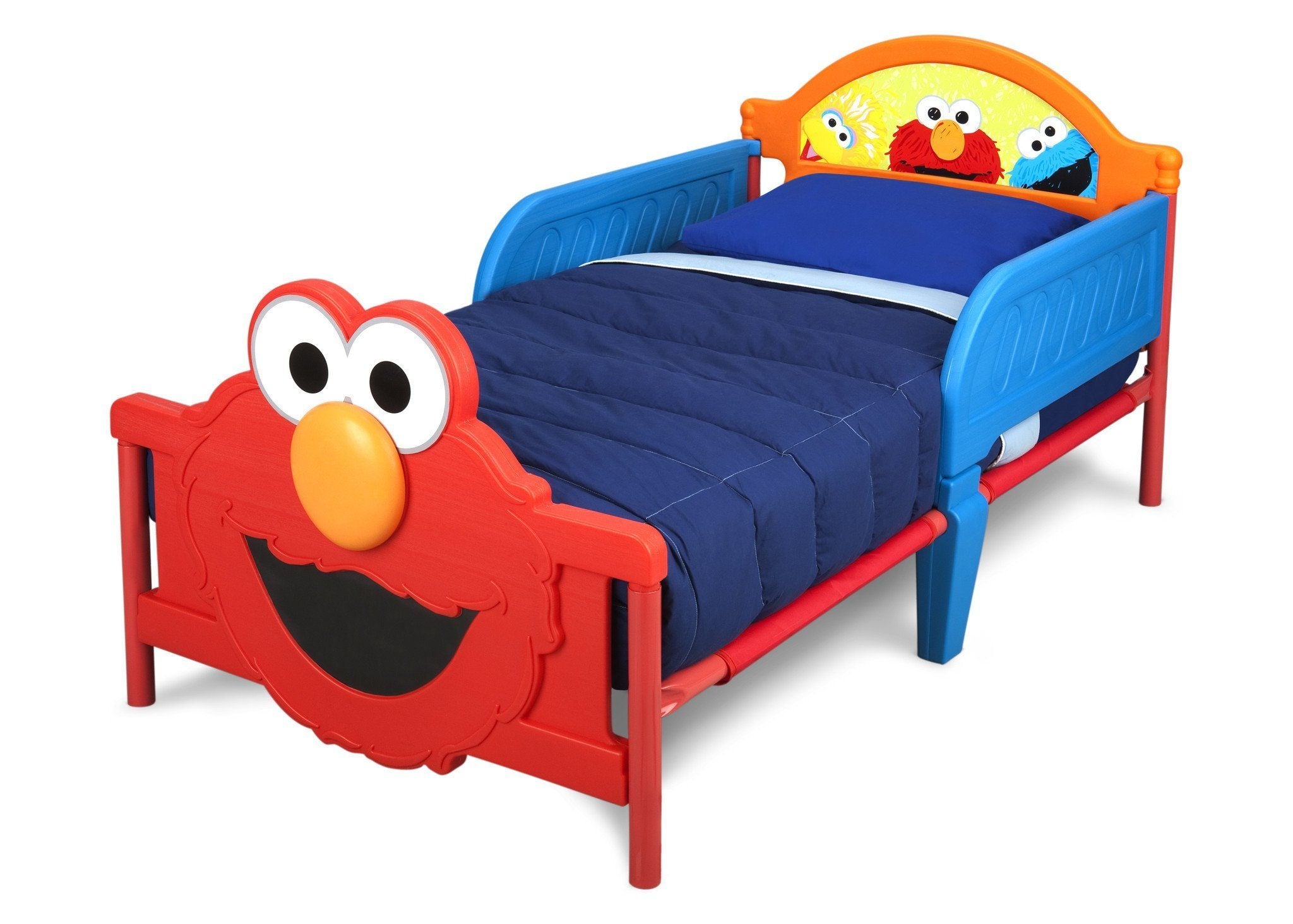Elmo Plastic 3D Toddler Bed with Safety Rails - Kids Bed for Boys & Girls - Perfect for Nursery, Daycare or Bedroom - Includes Mattress & Bedding Bundle
