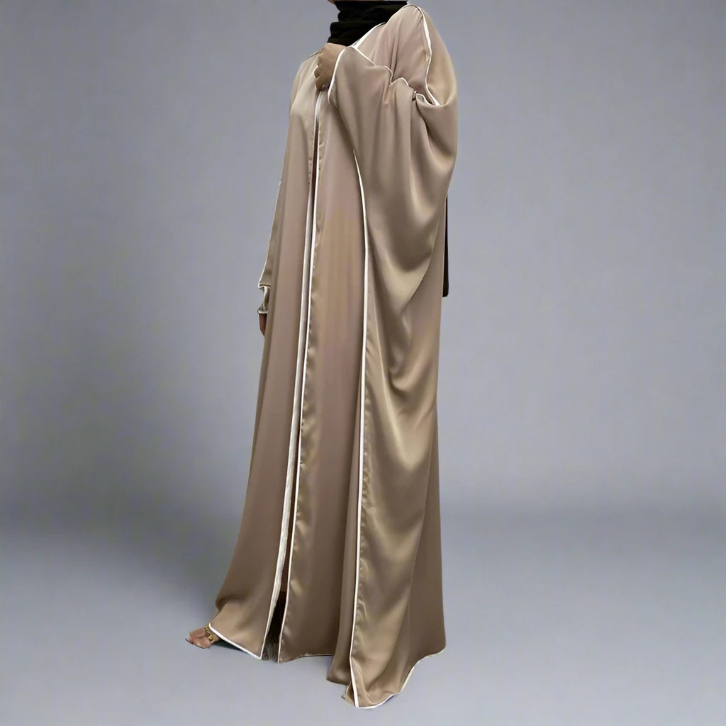 Elegant Batwing Sleeve Satin Cardigan Open Farasha Abaya Dress for Muslim Women - Perfect for Prayer, Weddings & Special Occasions