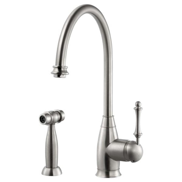 Hamat EXSH 4000 BN Traditional Brass Single Lever Kitchen Faucet with Pull Down Sprayer, Brushed Nickel Finish - Perfect for Modern Farmhouse & Commercial Kitchens