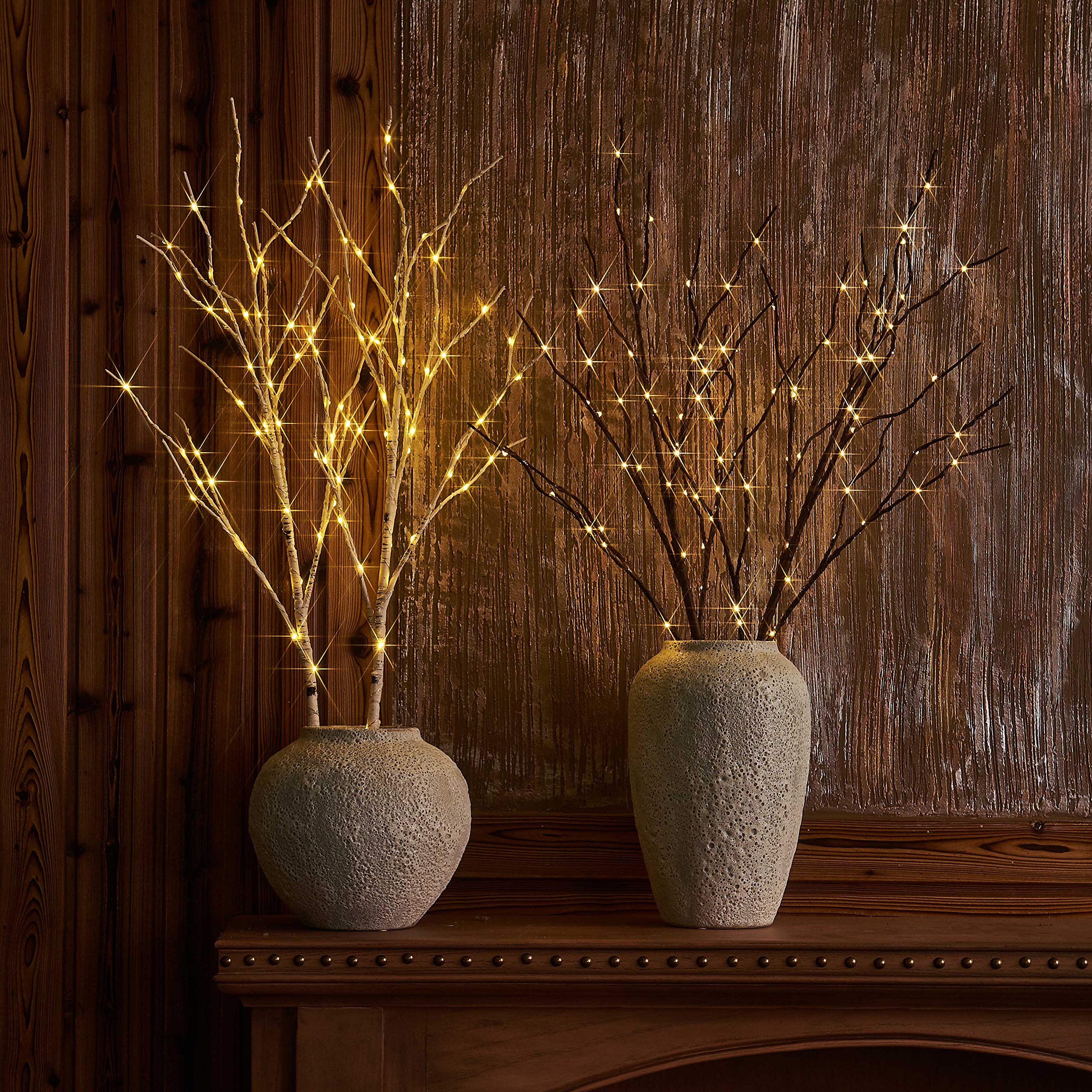 LITBLOOM 32IN 100 LED Lighted Brown Willow Branches with Timer - Battery Operated Warm White Lights for Christmas Tree Decorations | Indoor & Outdoor Holiday Decor for Home, Wedding, Party, Garden