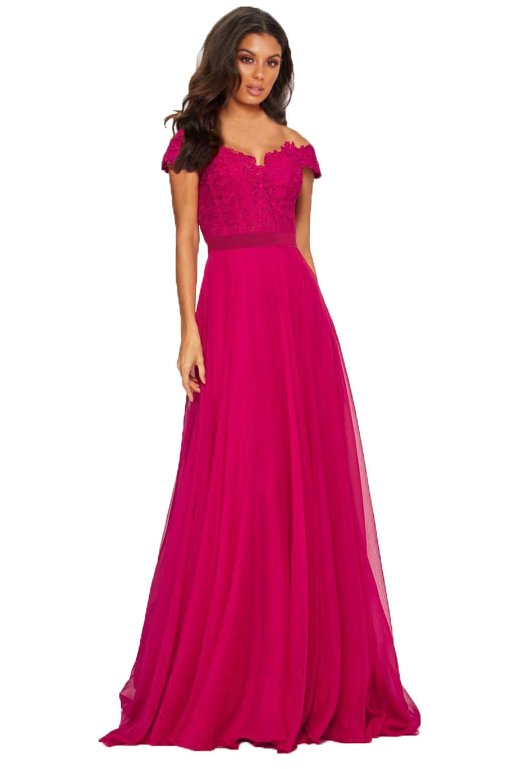 Awishwill Women's Elegant Off Shoulder Prom Dress Long Lace Bodice Chiffon Formal Evening Gown for Homecoming, Wedding, Party & Special Occasions