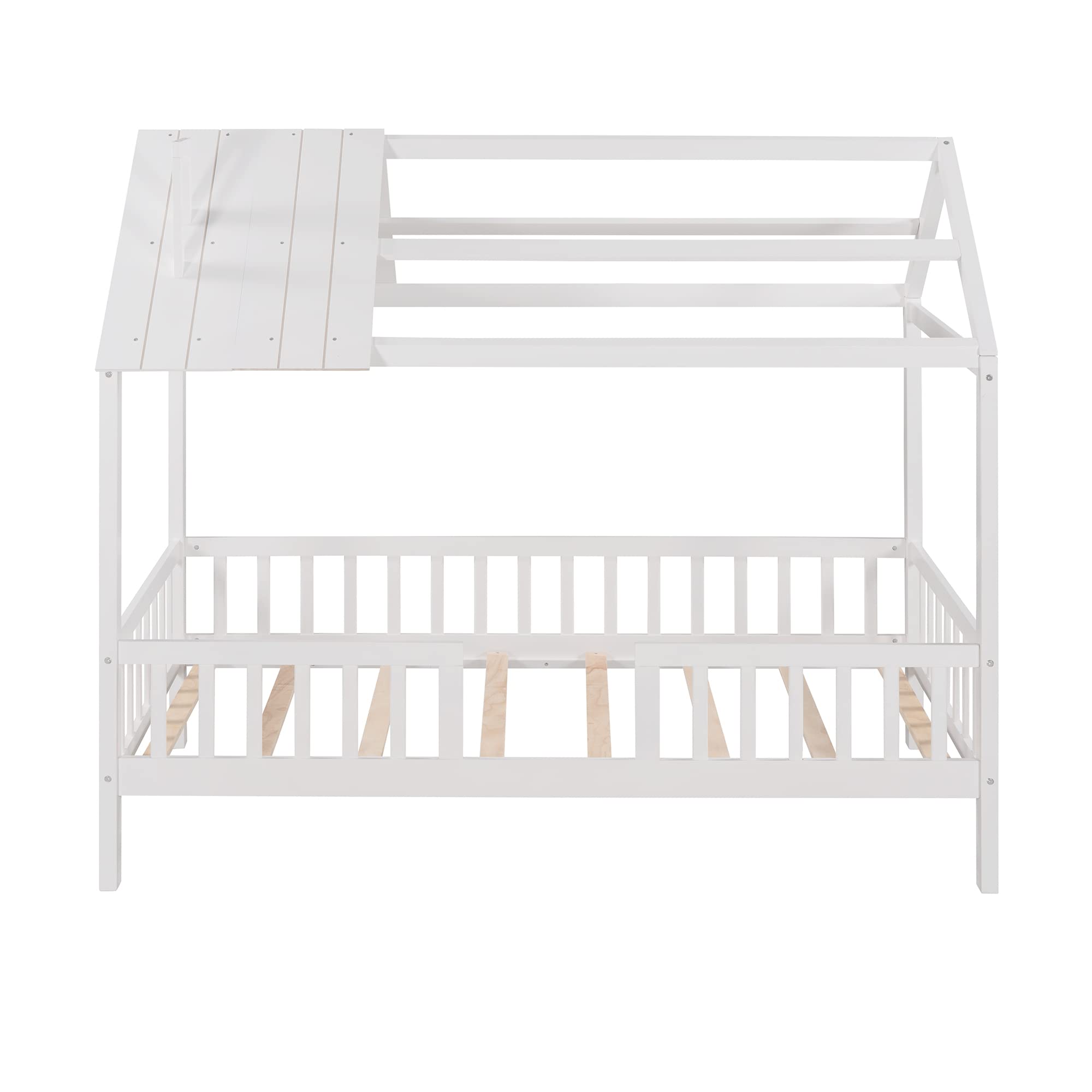 Merax Twin House Bed for Kids - Wooden House-Shaped Twin Bed Frame with Safety Rails & Roof Windows - Sturdy Platform Bed for Boys & Girls - Perfect for Kids' Bedroom, Playroom & Nursery Decor