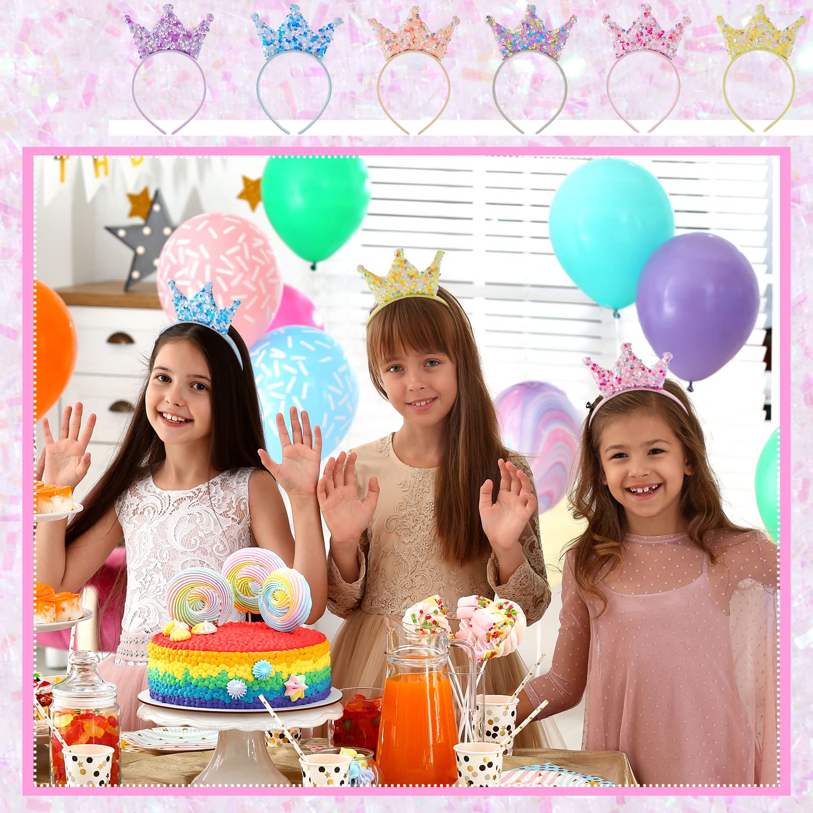12 Pack Glitter Princess Crown Headbands for Girls - Sparkly Birthday Party Favors & Decorations - Perfect for Princess Themed Parties, Dress Up, and Photo Props