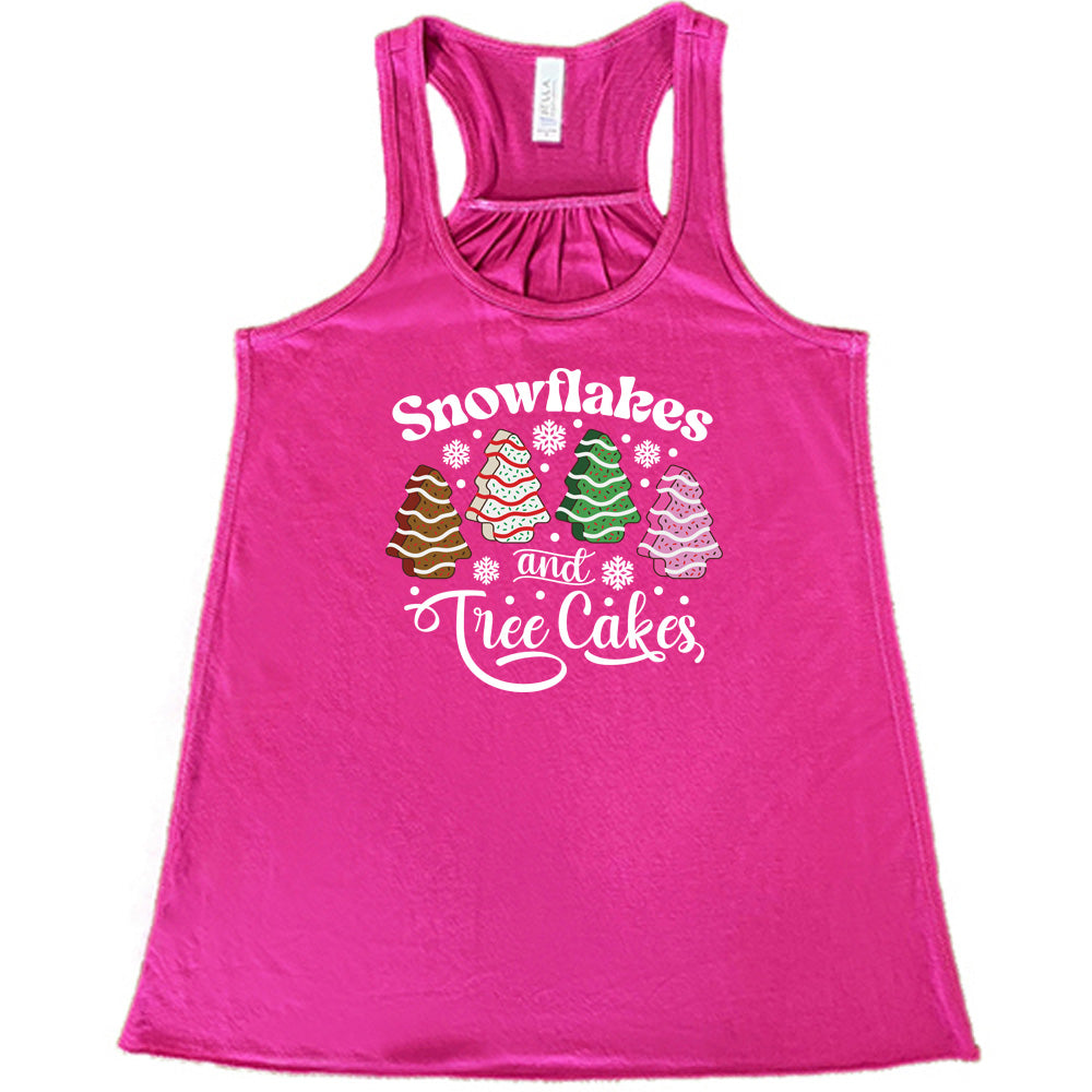Snowflakes & Tree Cakes Graphic T-Shirt | Christmas Holiday Sweets Themed Cotton Tee for Women & Men | Perfect for Winter Parties, Gift Exchanges & Festive Celebrations