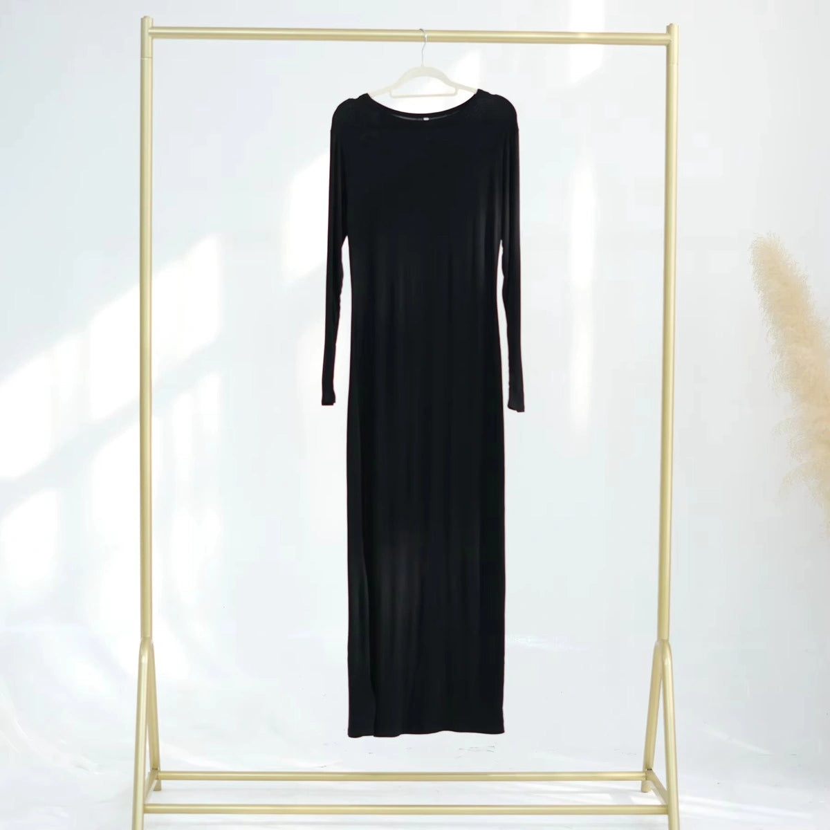 Stretchy Long Sleeve Abaya Inner Underdress Slip - Modest Muslim Prayer Dress for Women - Perfect for Daily Wear, Prayer & Special Occasions