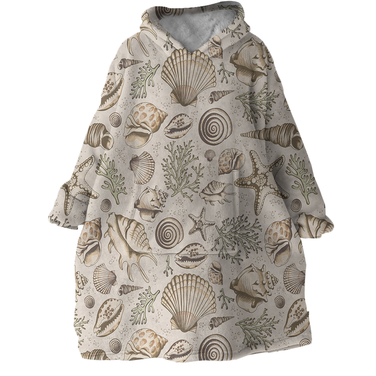 Cozy Brown Sashells Wearable Blanket Hoodie - Soft Fleece Sherpa Hooded Blanket for Adults - Perfect for Lounging, Camping & Cold Weather