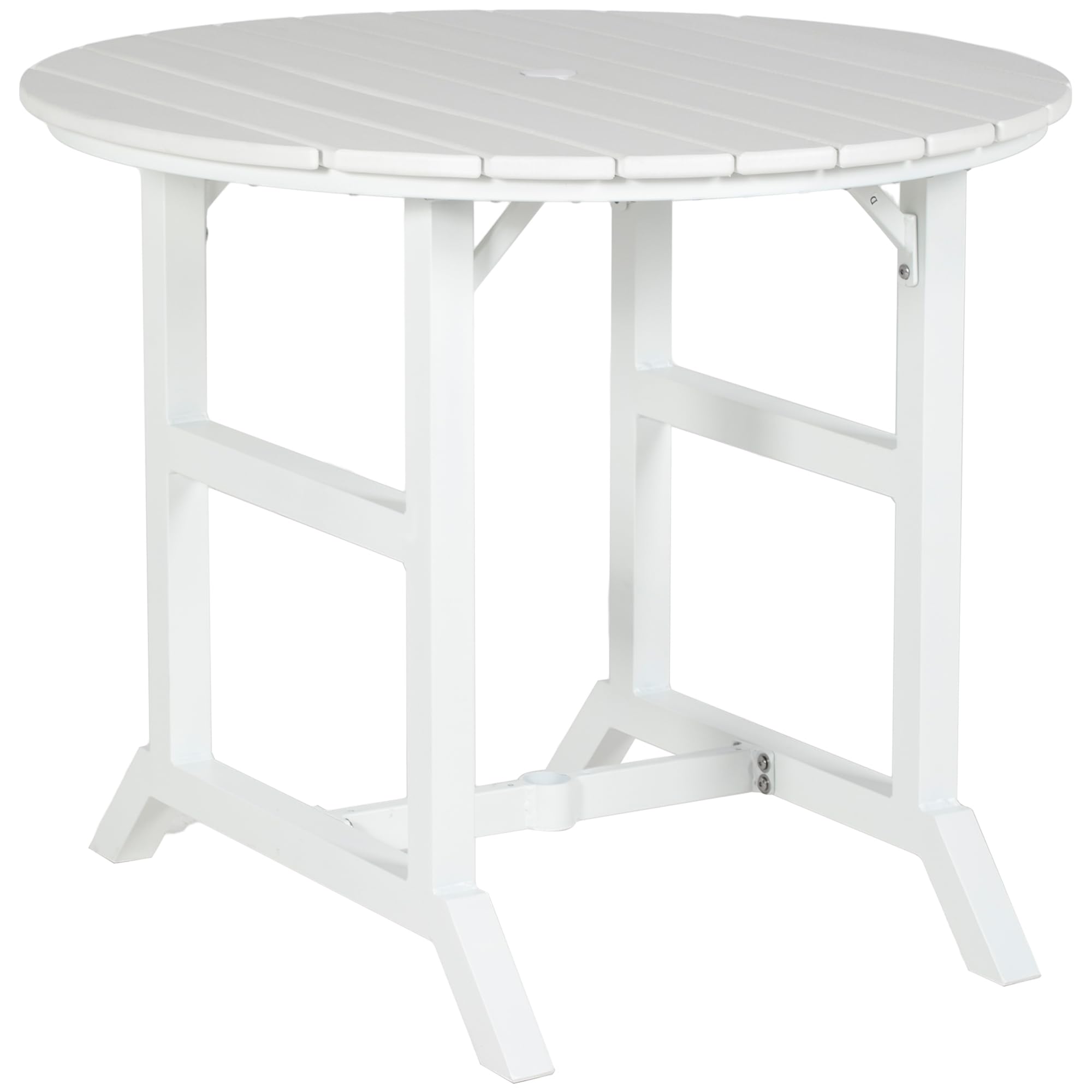 Outsunny 48 Inch Round Outdoor Patio Table with Umbrella Hole - White Aluminum Frame & Weather-Resistant HDPE Tabletop - Garden, Lawn, Balcony Dining Set for 4 People - Perfect for Backyard BBQs, Poolside Gatherings & Outdoor Entertaining