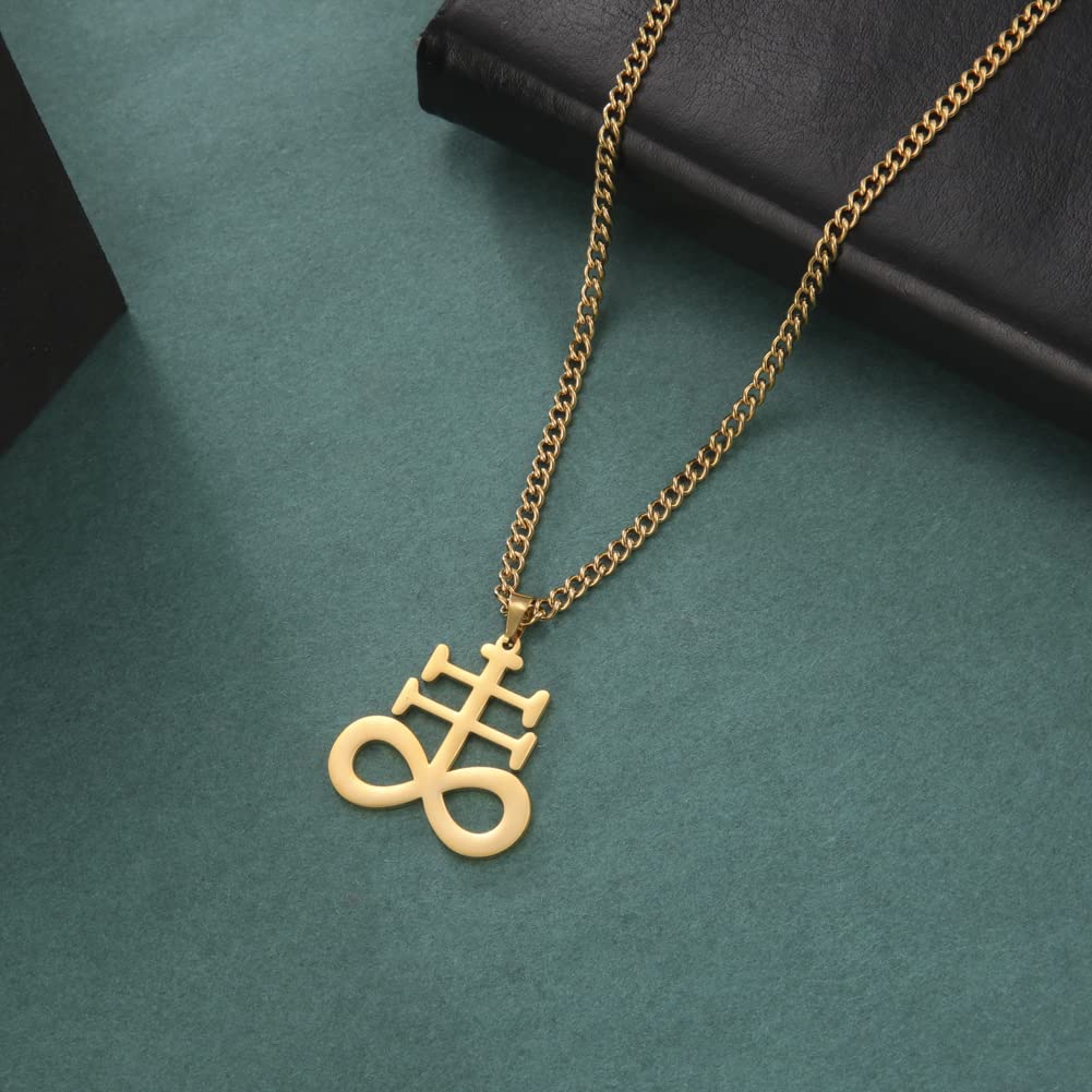 EUEAVAN Leviathan Cross Pendant Necklace - Stainless Steel Satanic Symbol Jewelry for Men & Women - Perfect for Gothic Fashion, Occult Rituals, and Alternative Religious Accessories