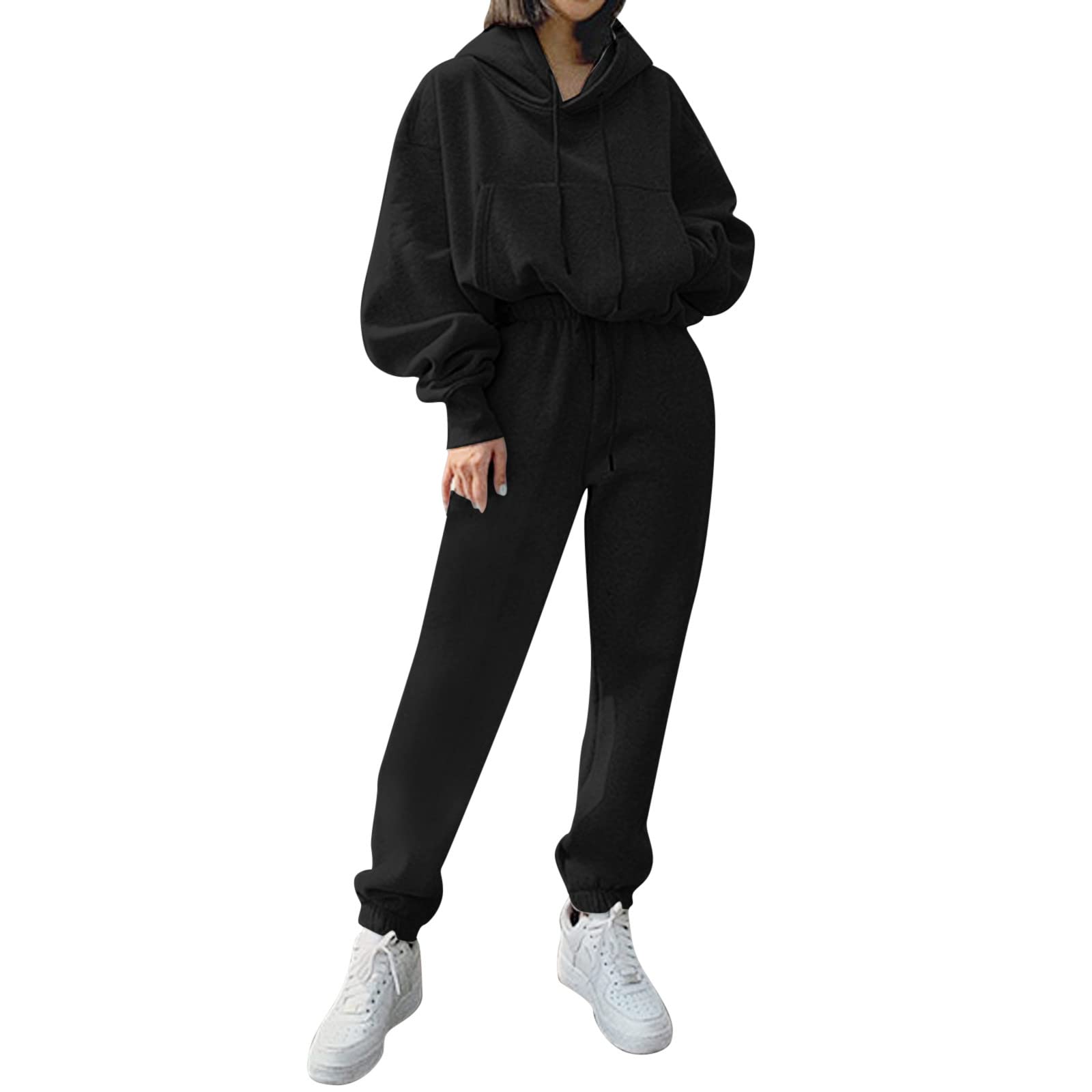 FMCHICO Women's 2-Piece Sweatsuit Set - Hooded Sweatshirt & Jogger Pants with Pockets | Casual Loungewear, Workout Outfit & Streetwear Fashion