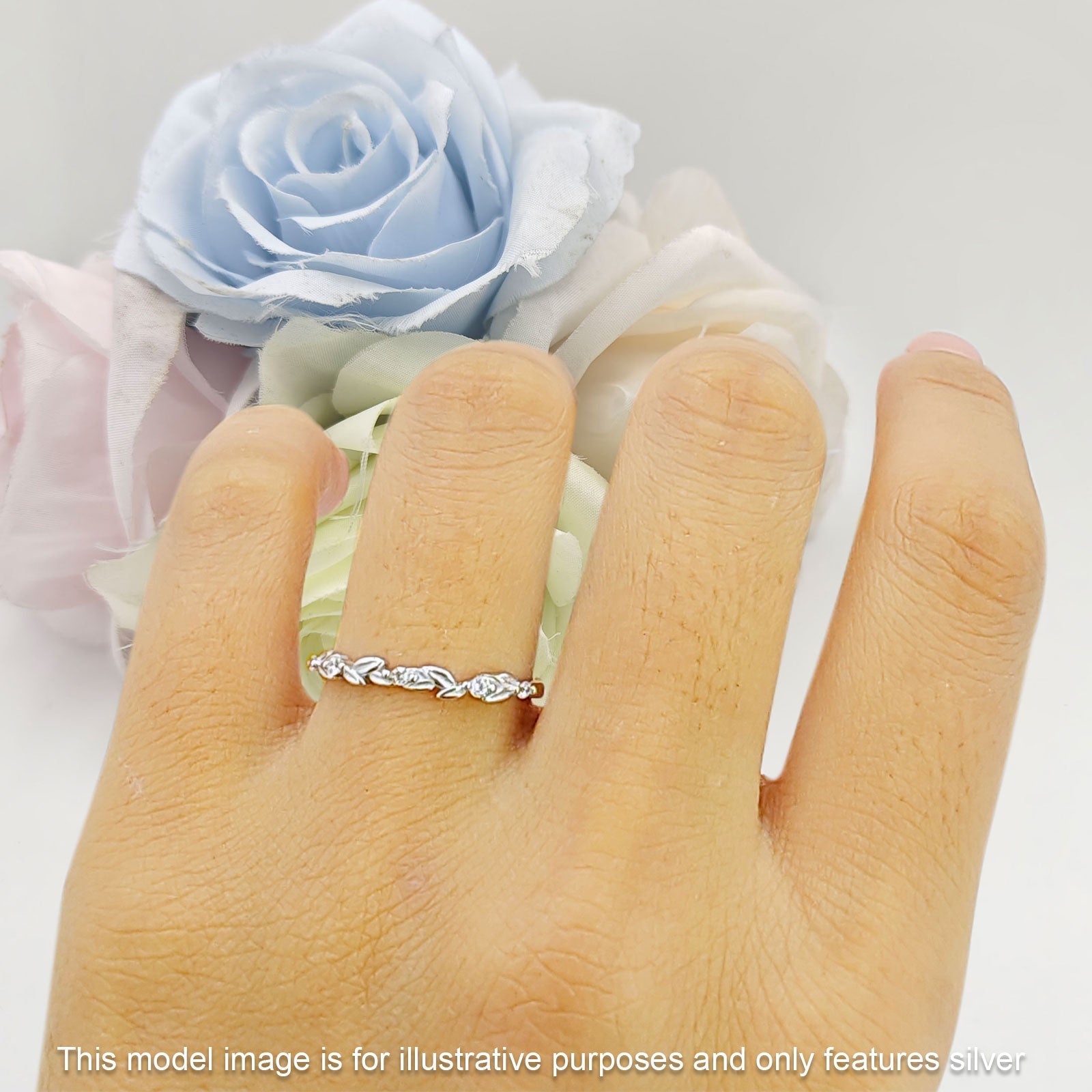 2.8mm Vintage Leaf Floral Half Eternity Wedding Band Ring - Cubic Zirconia & 925 Sterling Silver - Perfect for Bridal, Anniversary, Engagement & Everyday Elegant Jewelry