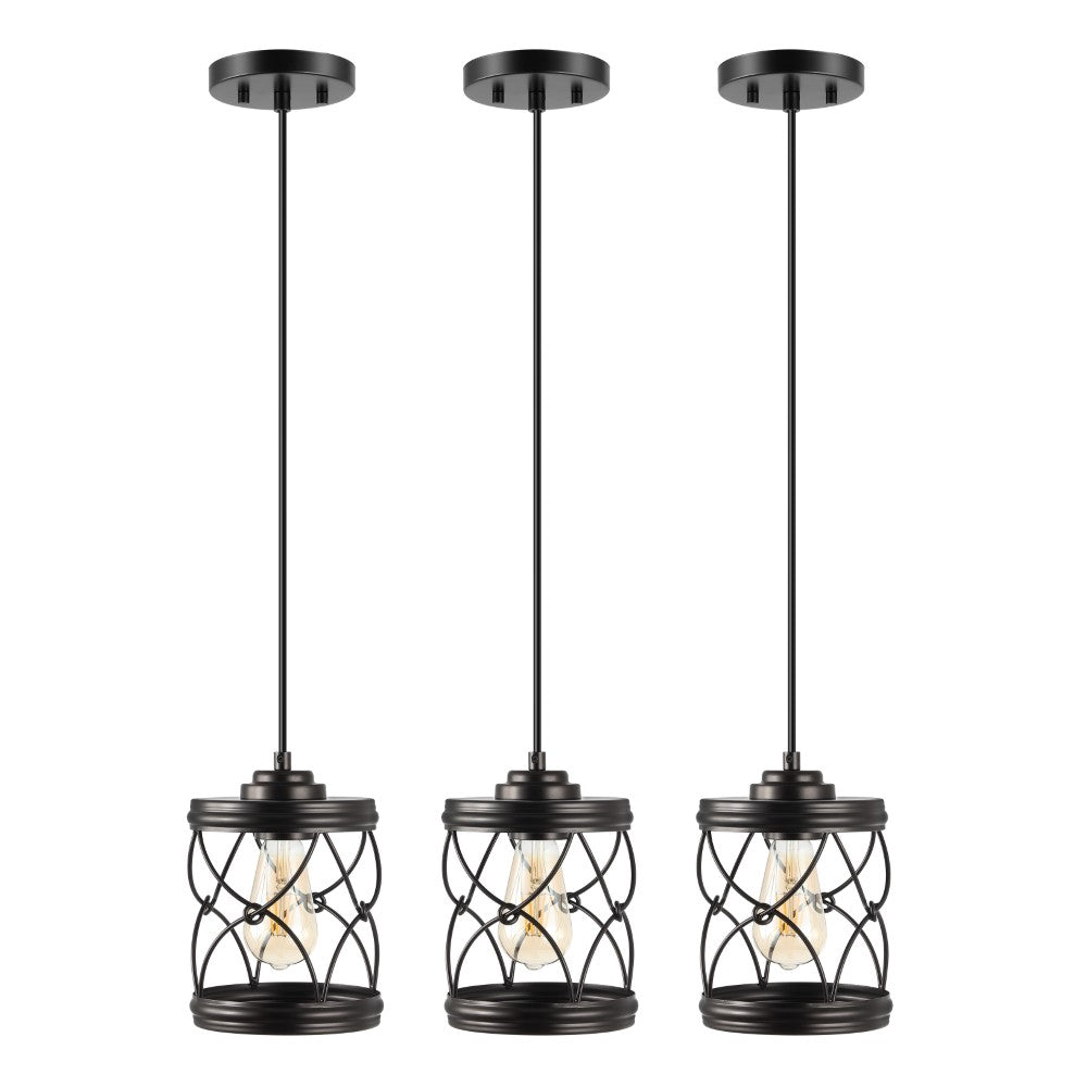 Farmhouse Industrial Iron Filigree Caged Jar LED Pendant Light - 6.5 Inch Vintage Style Hanging Fixture for Kitchen Island, Dining Room, or Entryway Lighting