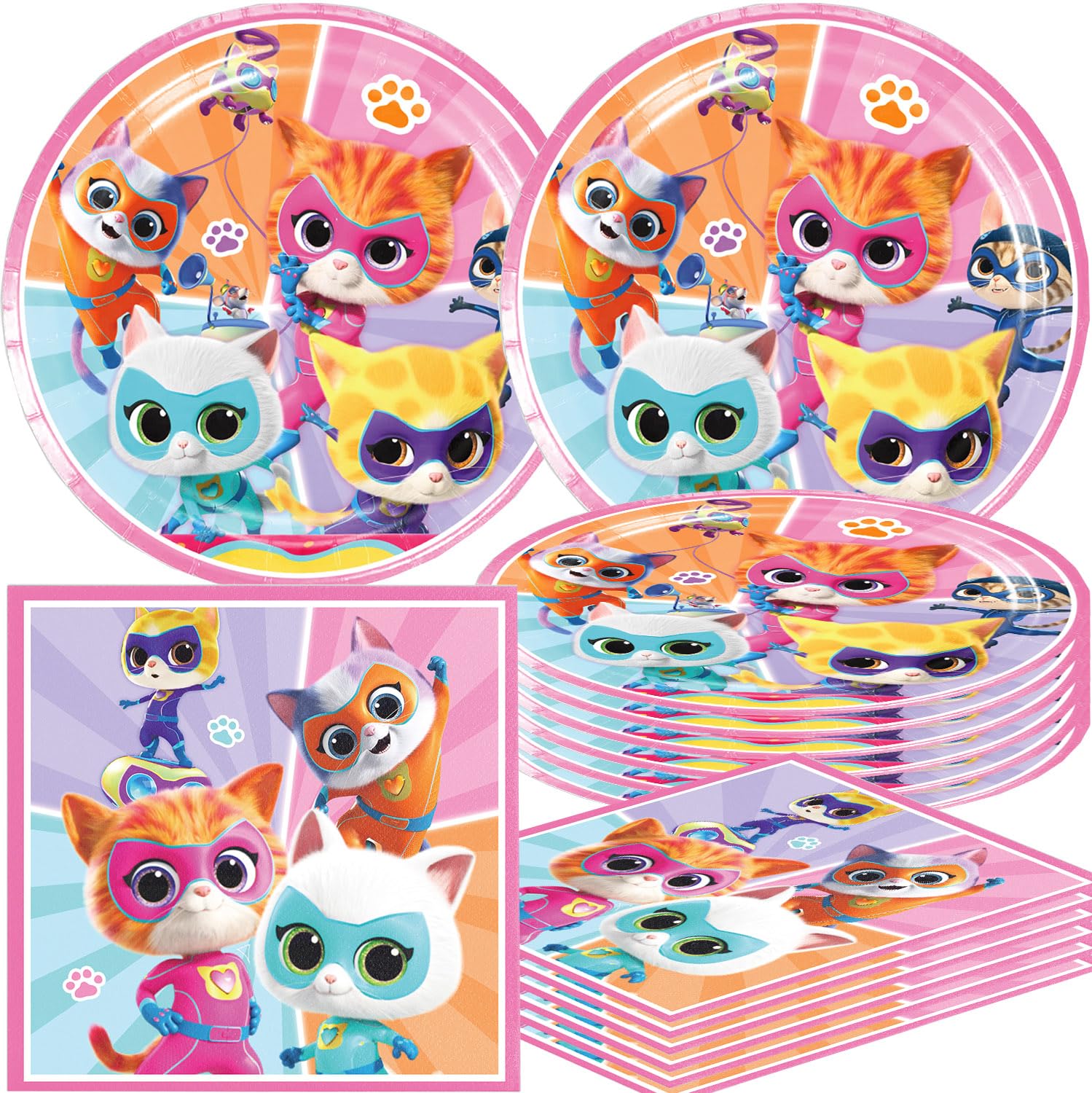 Super Kitties Birthday Party Supplies - 40-Pack Includes 20 Plates & 20 Napkins for Kids Birthday Decorations - Perfect for Themed Parties, Baby Showers & Celebrations