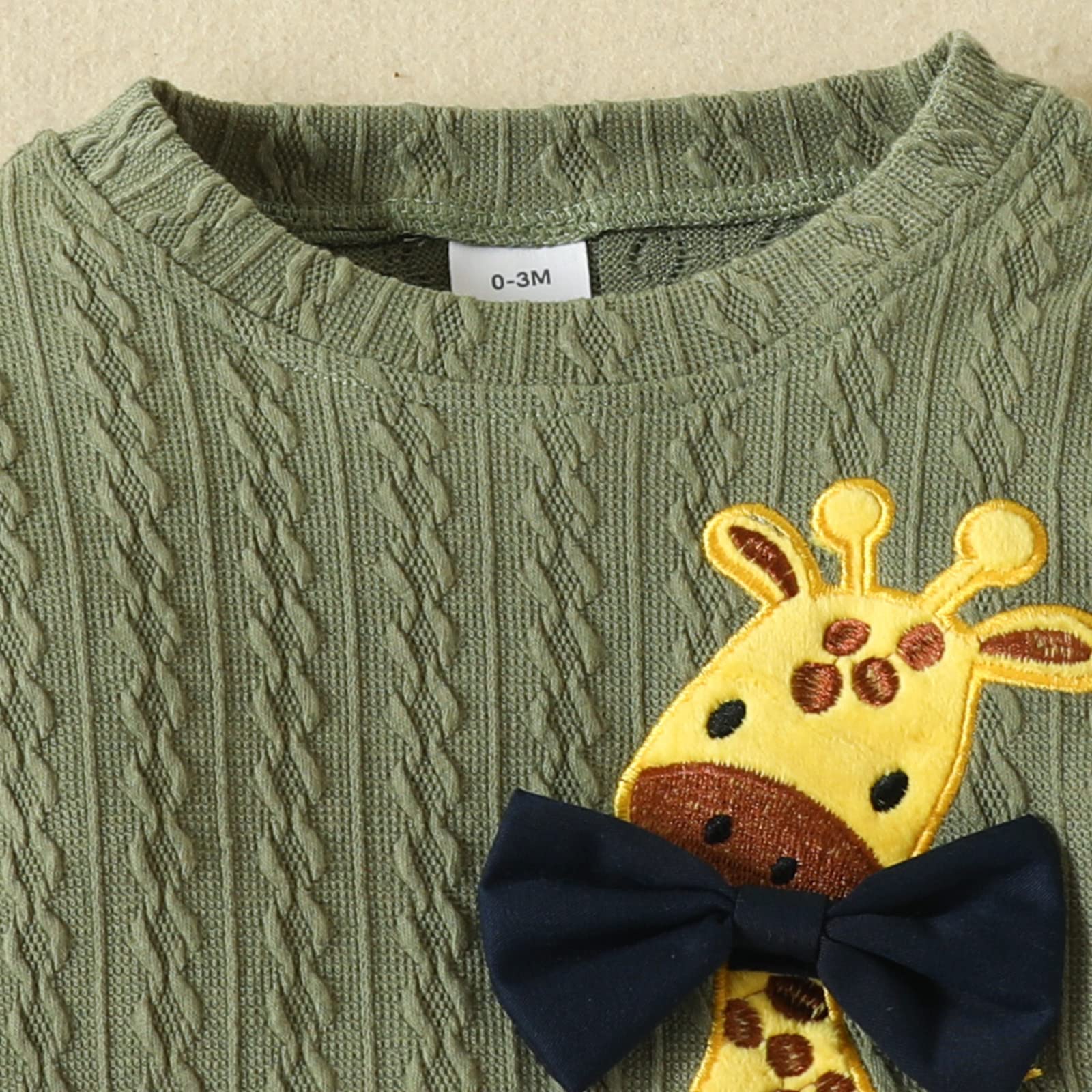 Baby Girls & Boys Long Sleeve Tops with Giraffe Embroidery & Solid Color Pants Set - Green 6-9 Months | Warm Autumn Winter Outfit for Playdates & Family Photos